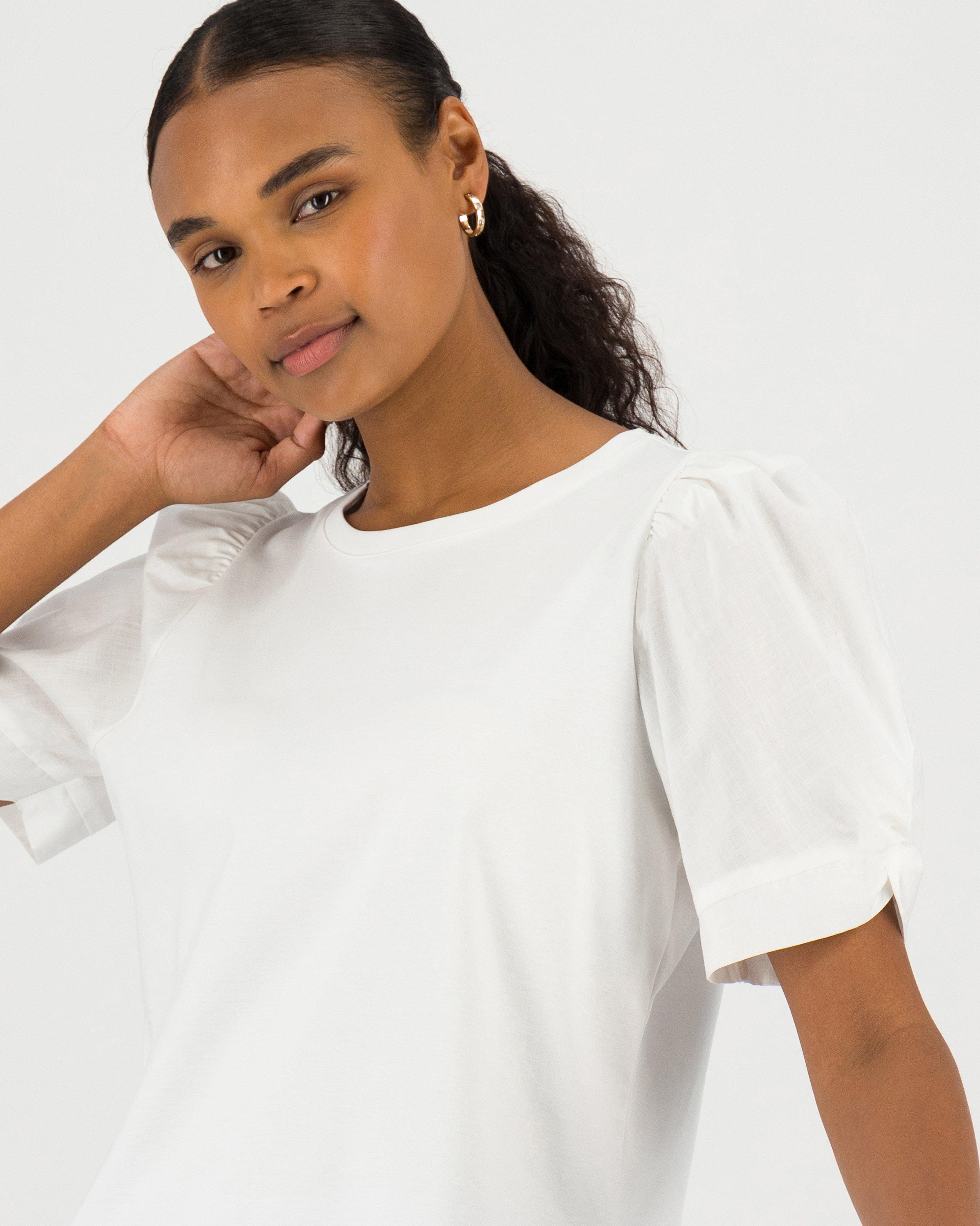 Marcey Mixed Media Top -  white