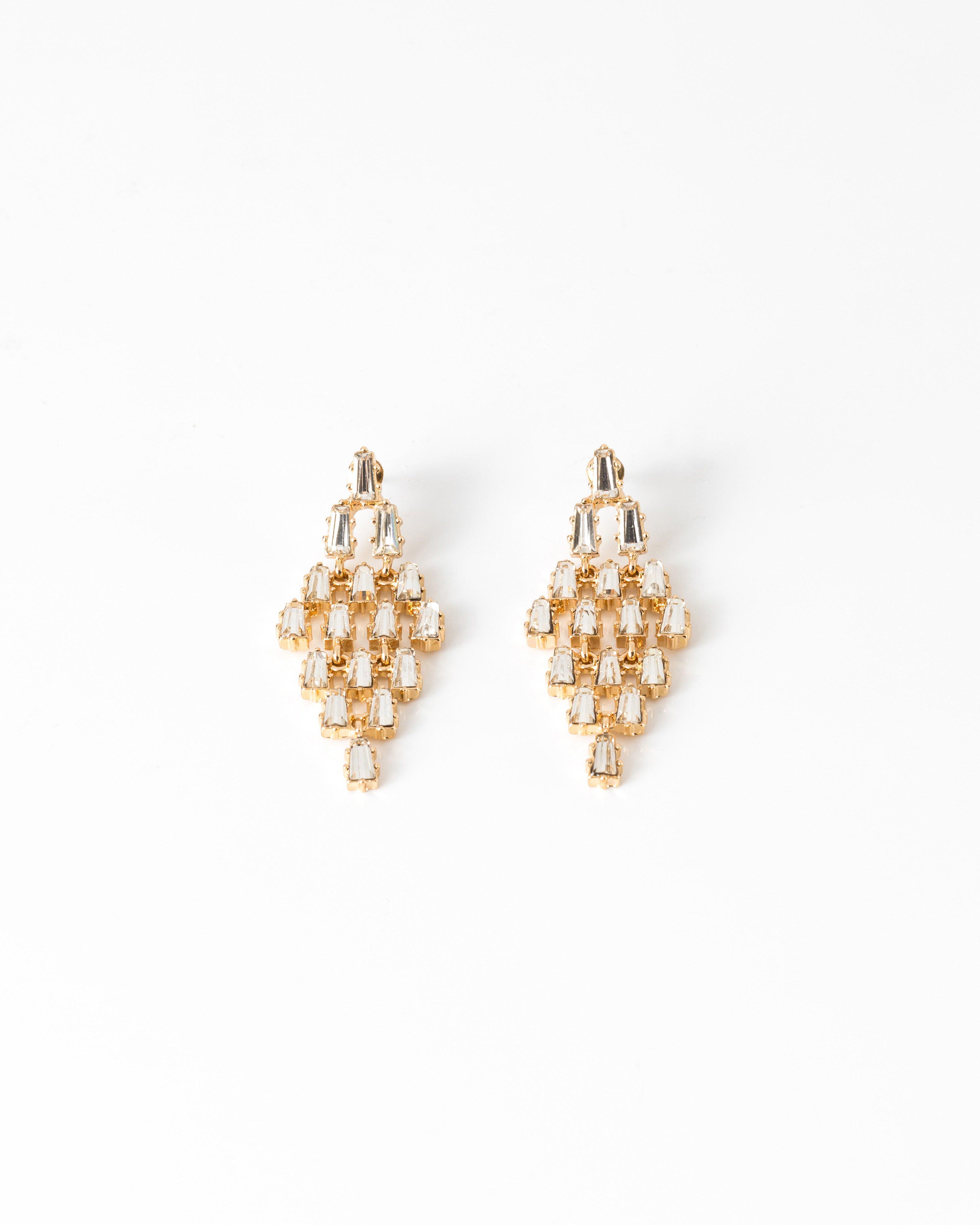 Tapered Baguette Chandelier Earrings -  nude