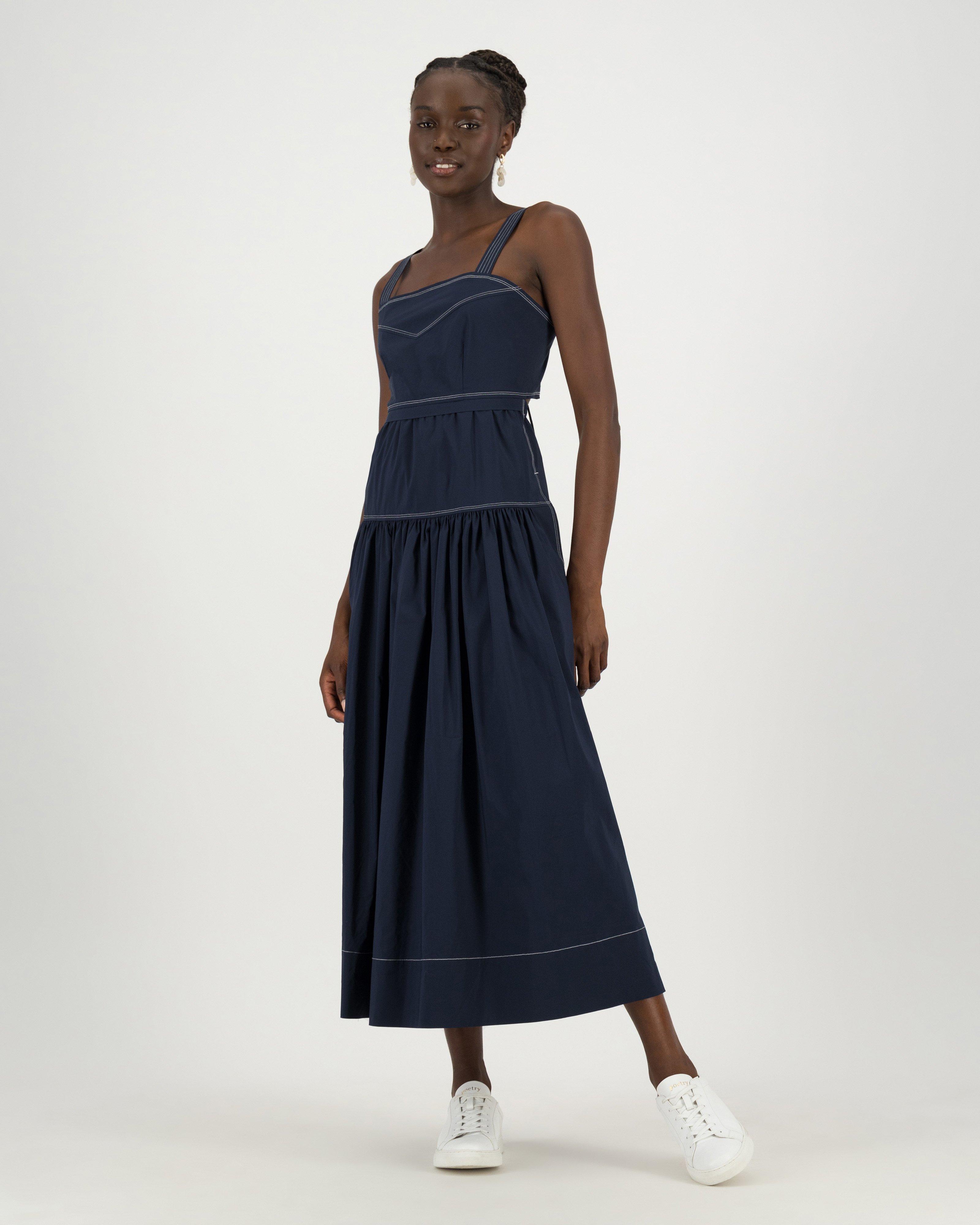 Evelyn Poplin Dress -  navy