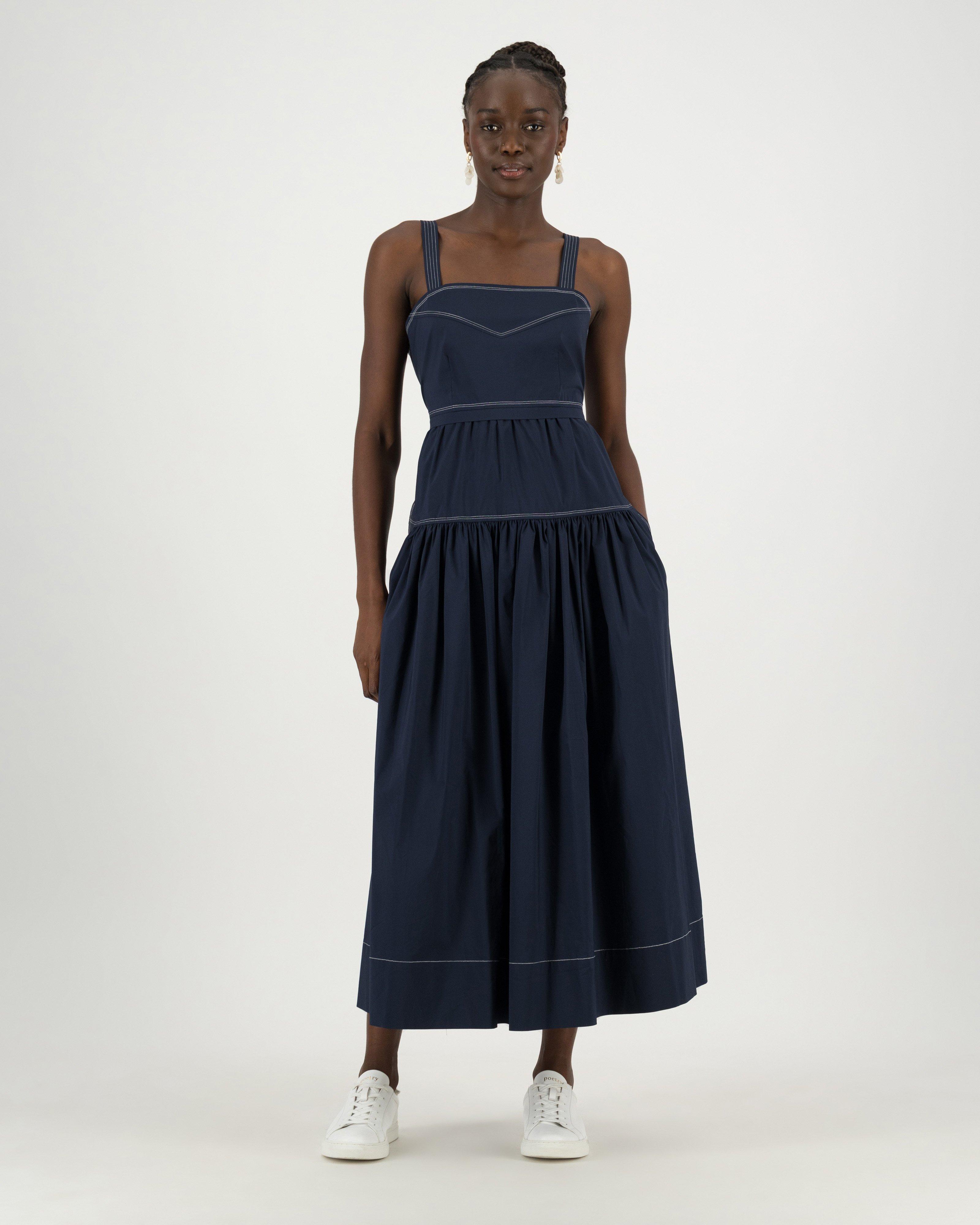 Evelyn Poplin Dress -  navy