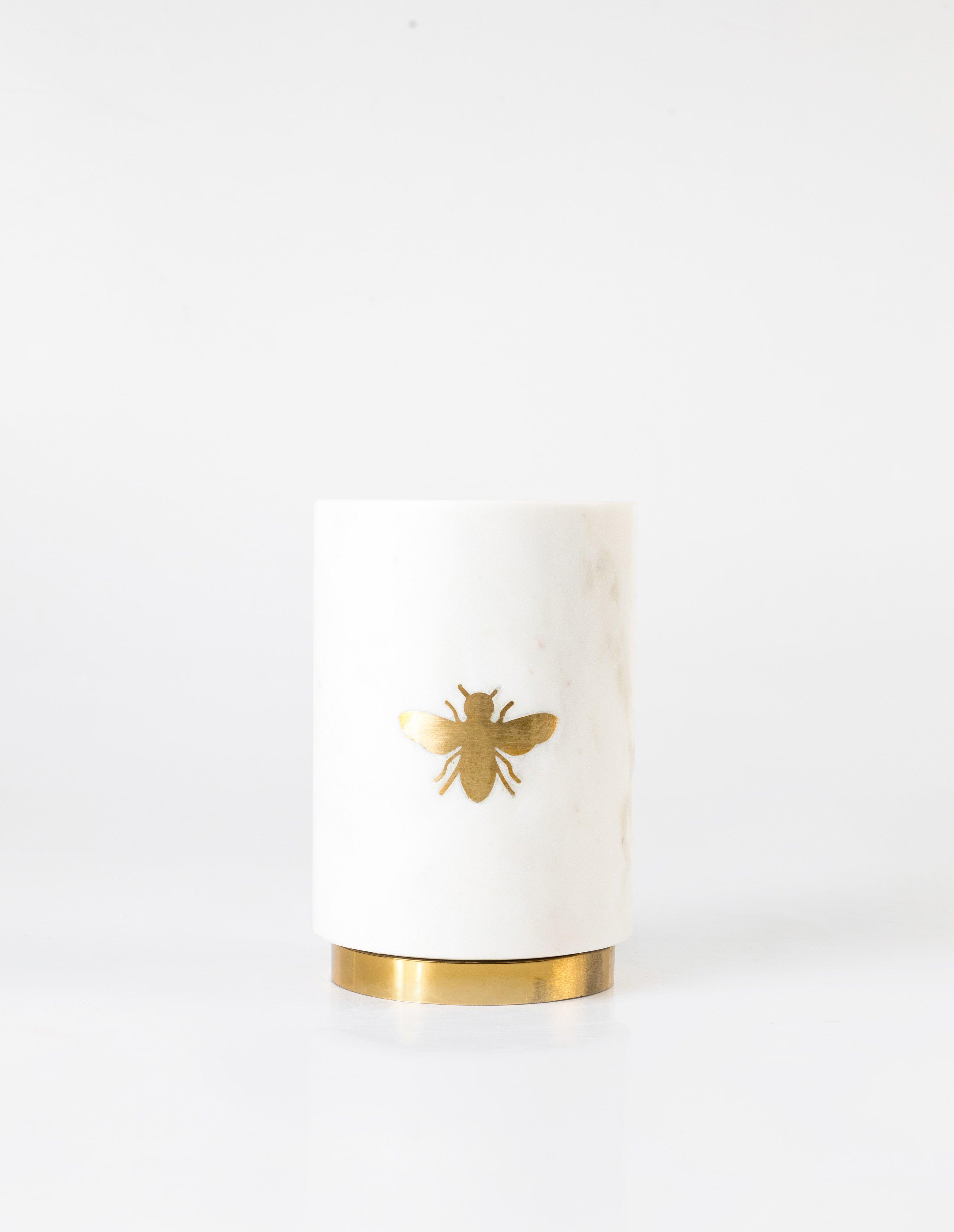 Bee Inlayed Marble Wine Holder -  white