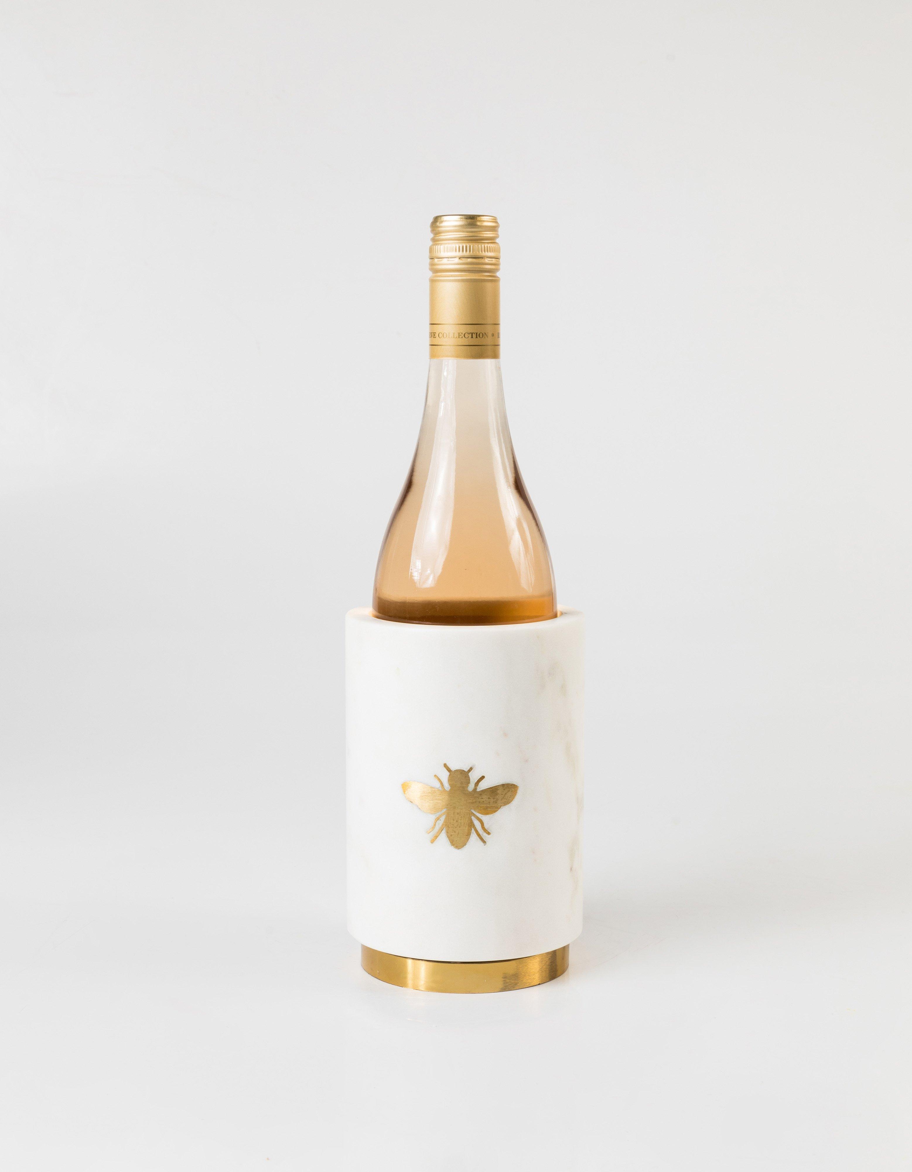 Bee Inlayed Marble Wine Holder -  white