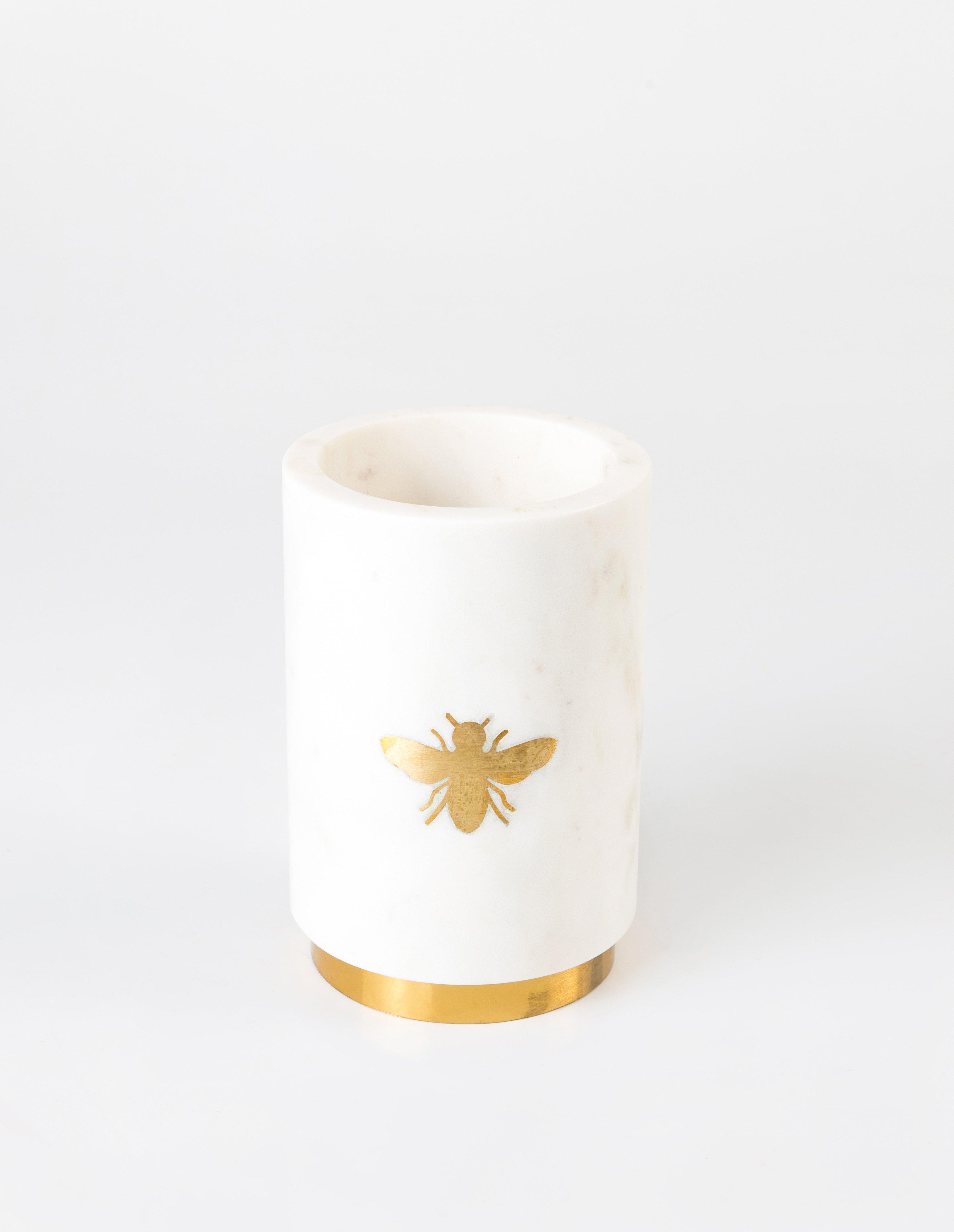 Bee Inlayed Marble Wine Holder -  white