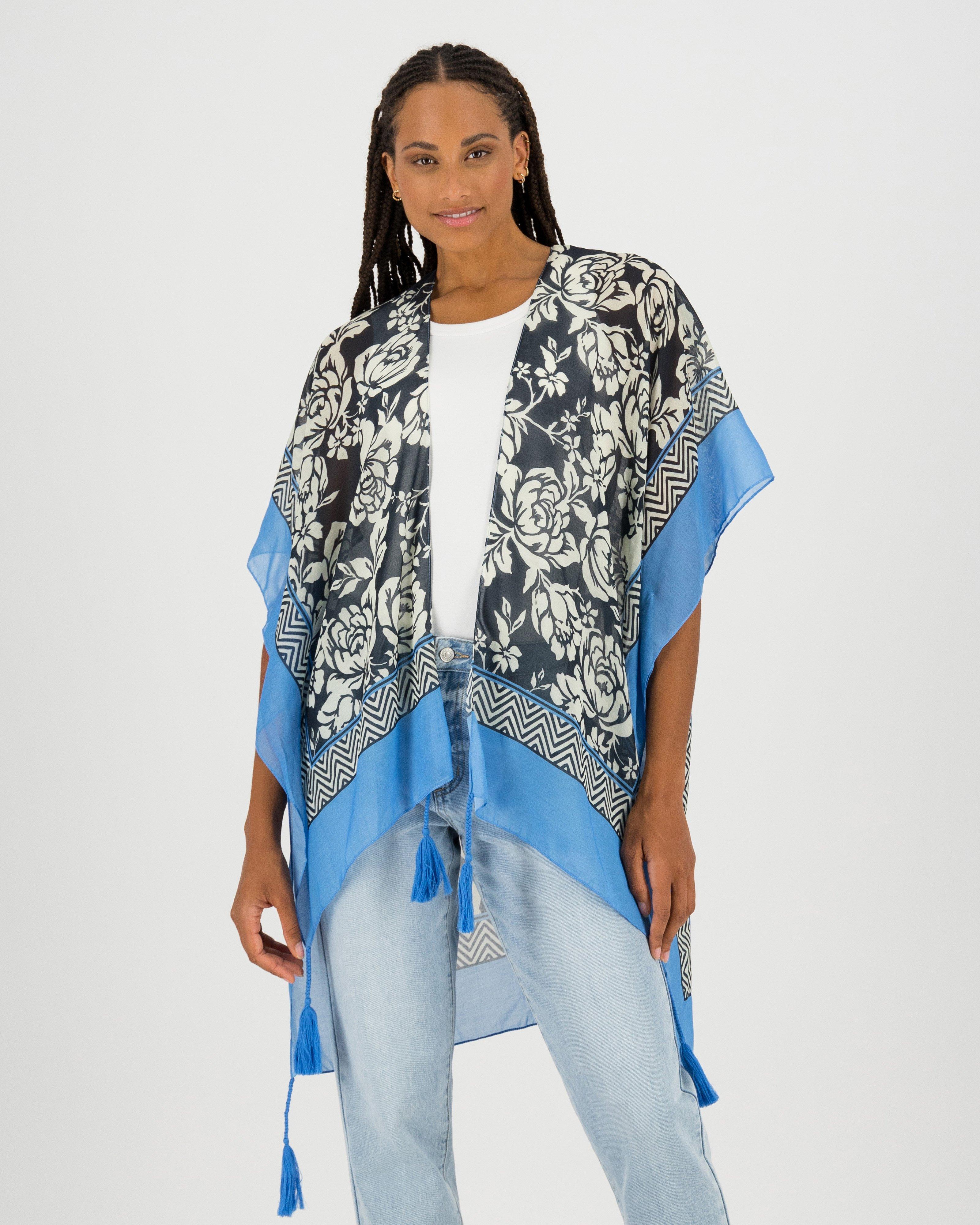 Becca Printed Scarf Kimono -  stone