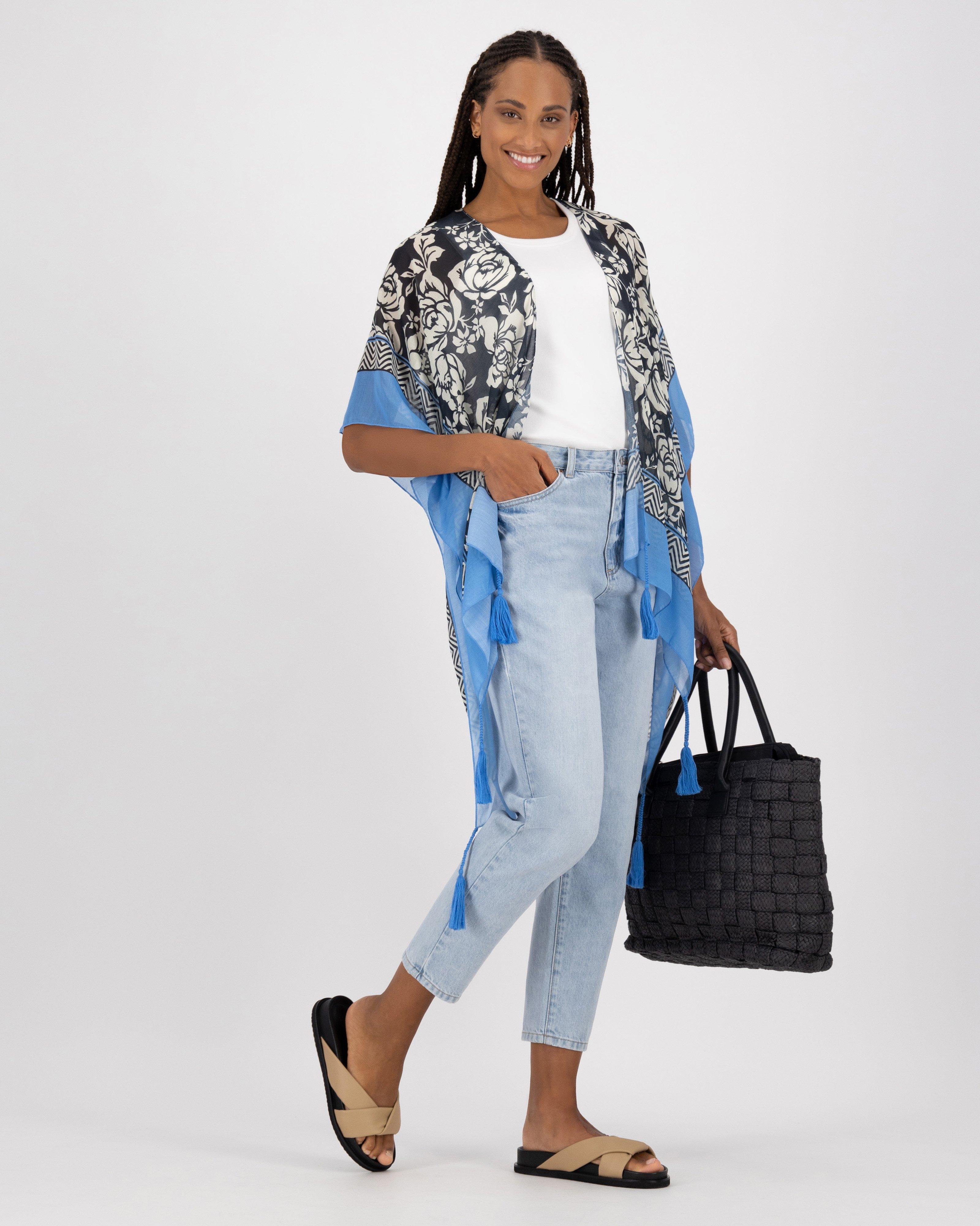 Becca Printed Scarf Kimono -  stone