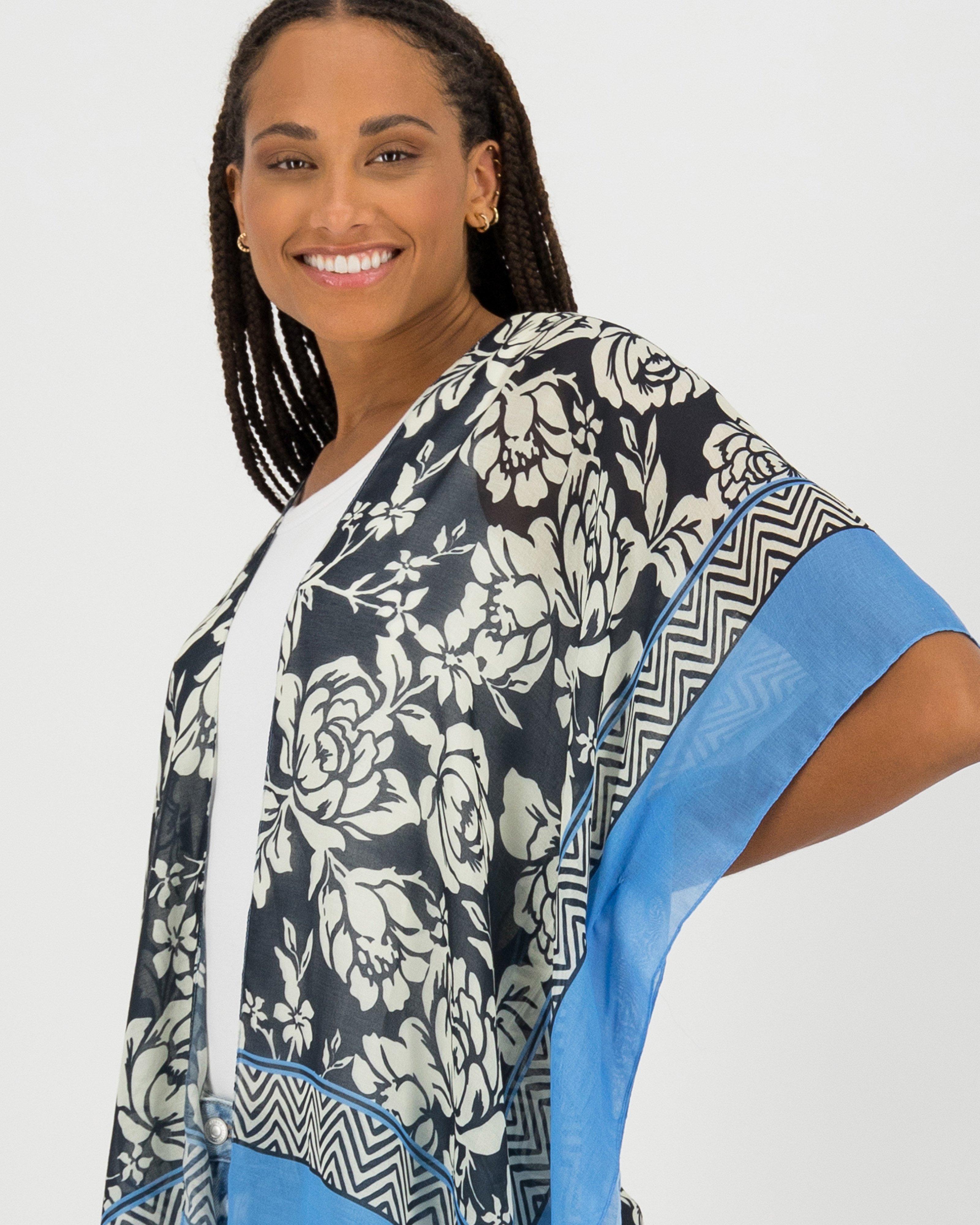 Becca Printed Scarf Kimono -  stone