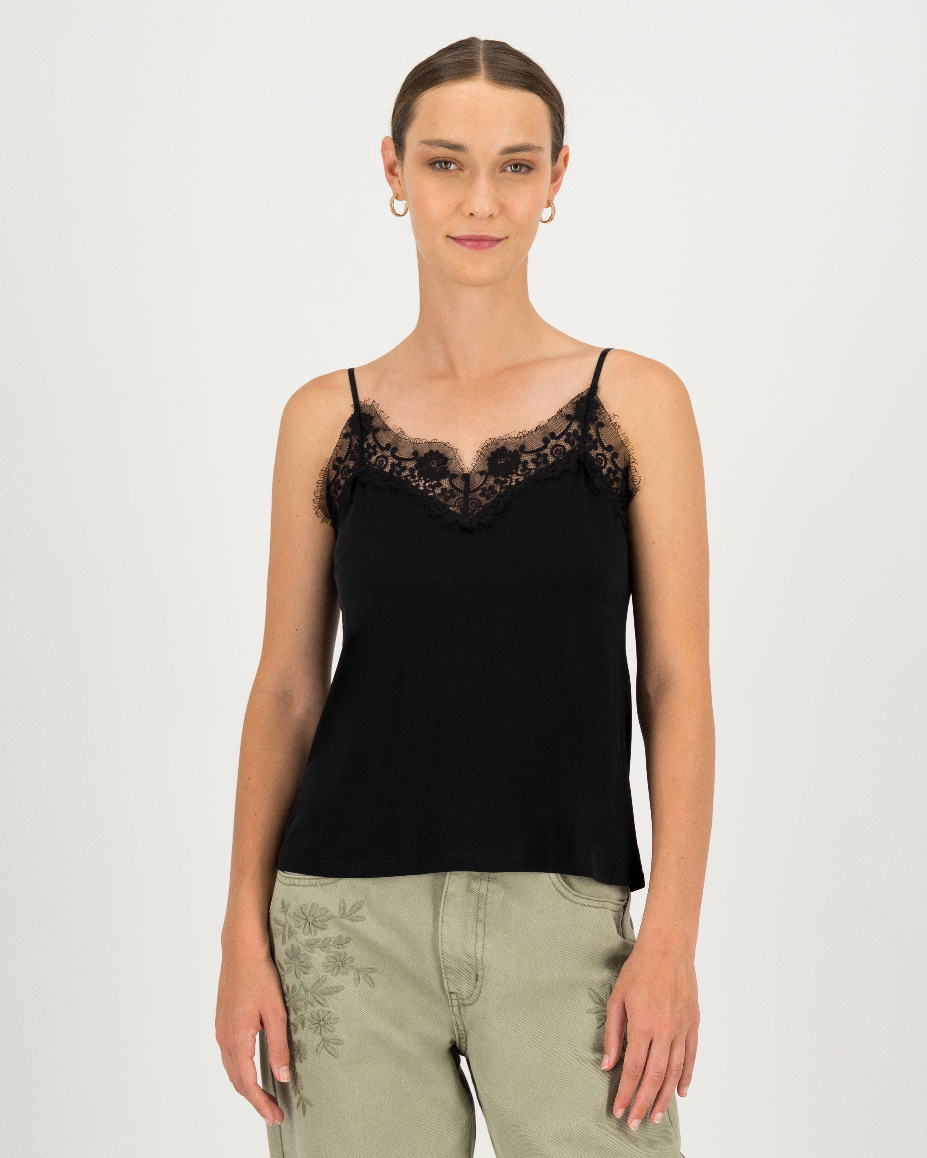 Aubrey Lace Trim Top -  black