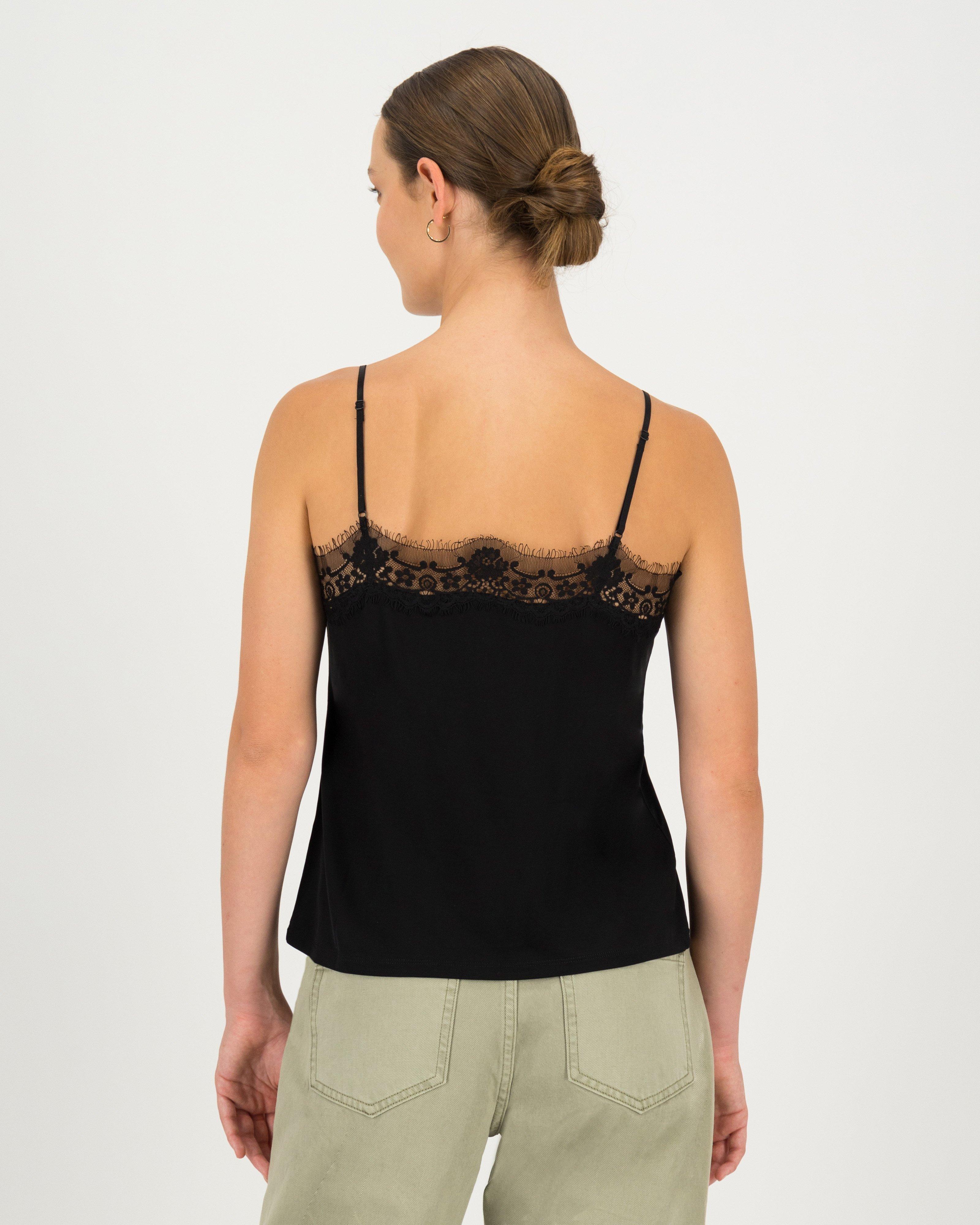 Aubrey Lace Trim Top -  black