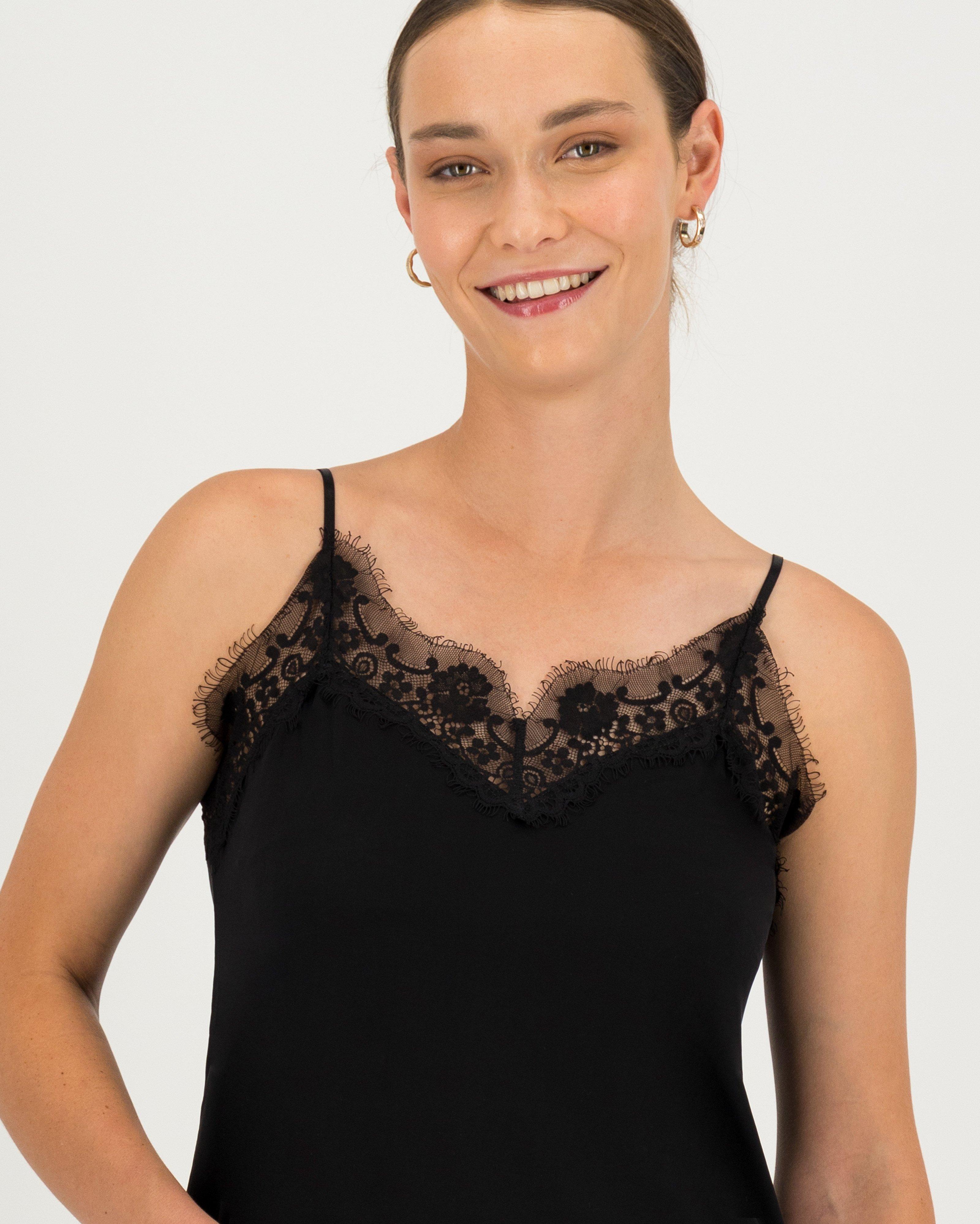 Aubrey Lace Trim Top -  black