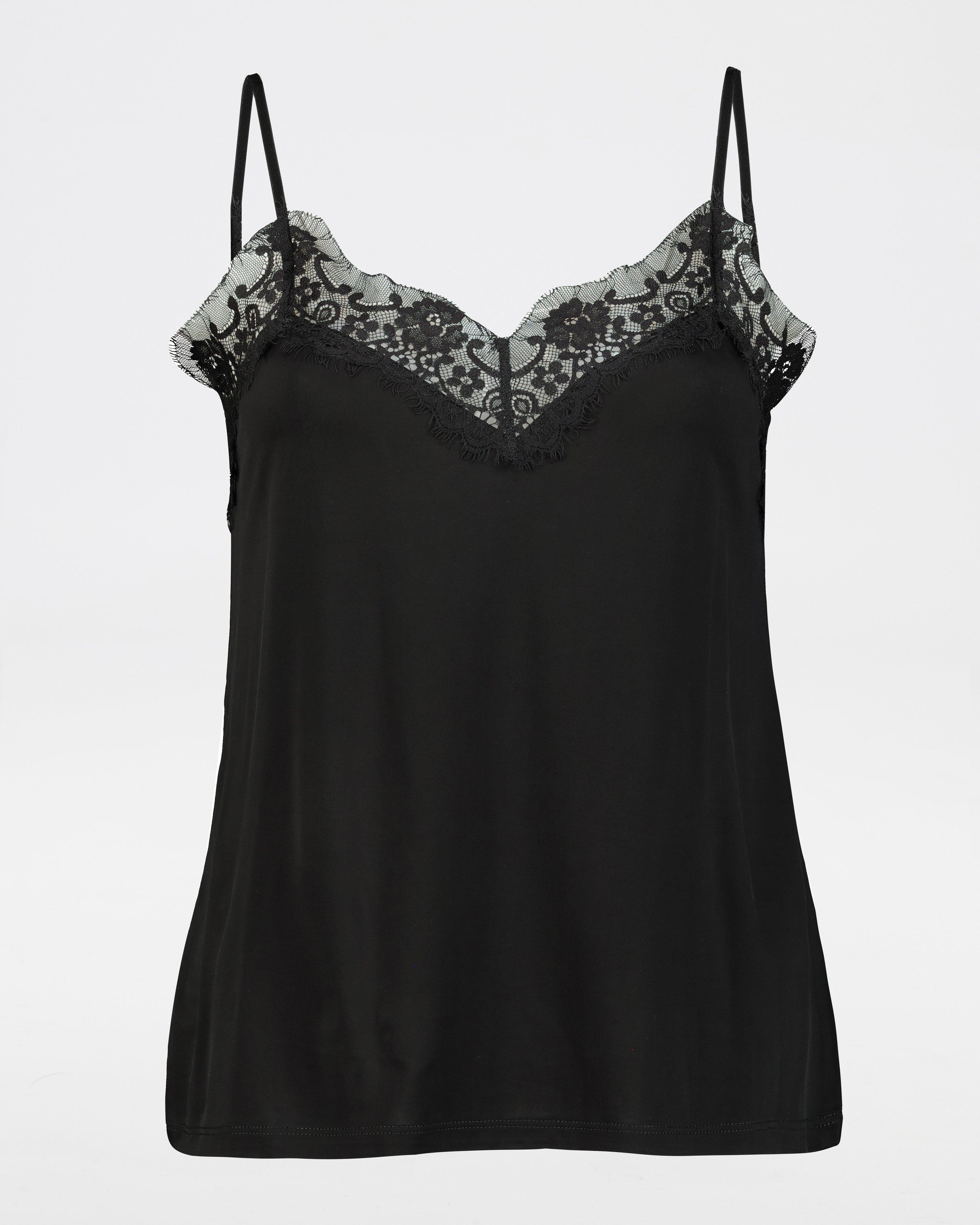 Aubrey Lace Trim Top -  black