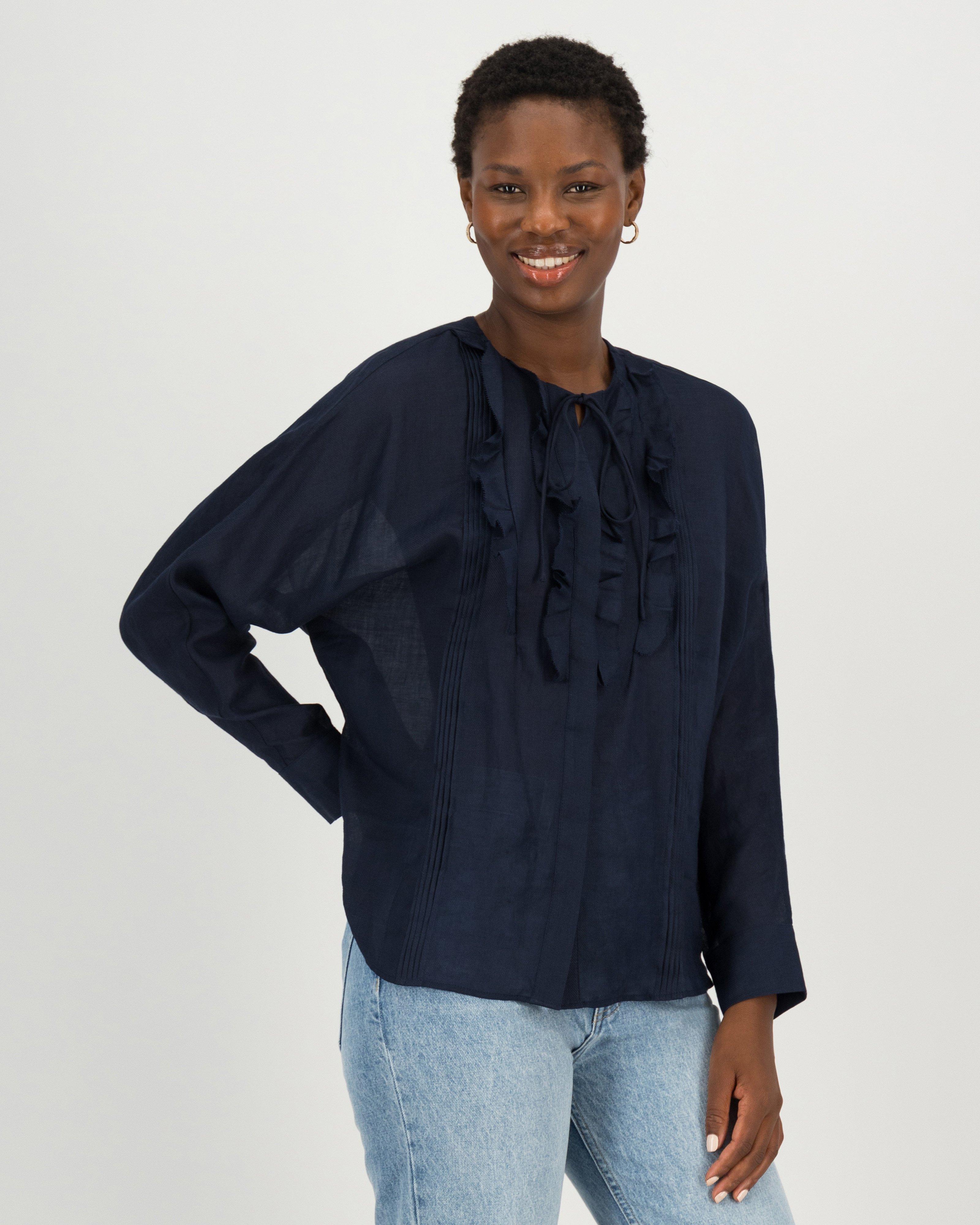 Kerry Ruffle Detail Blouse -  navy