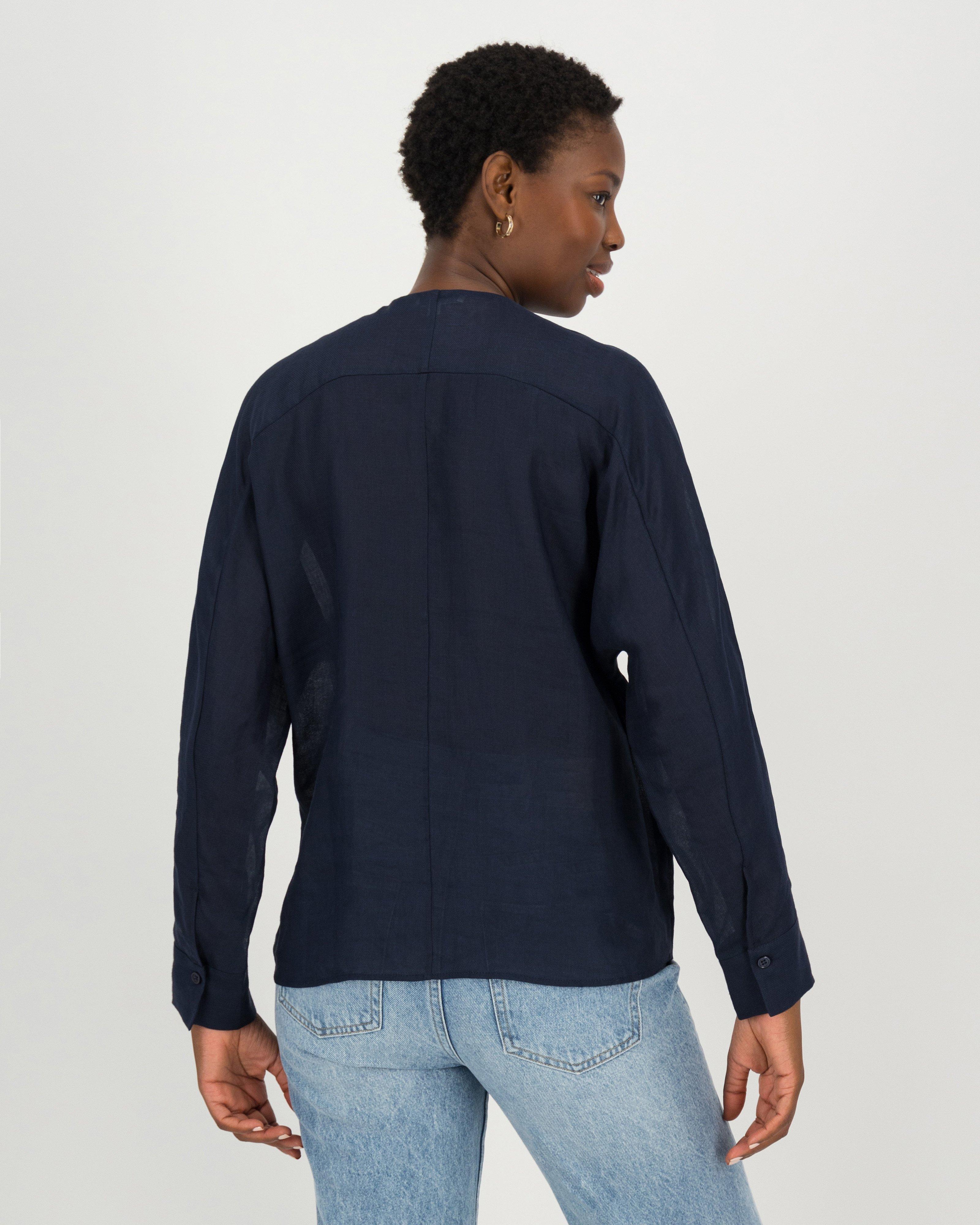 Kerry Ruffle Detail Blouse -  navy