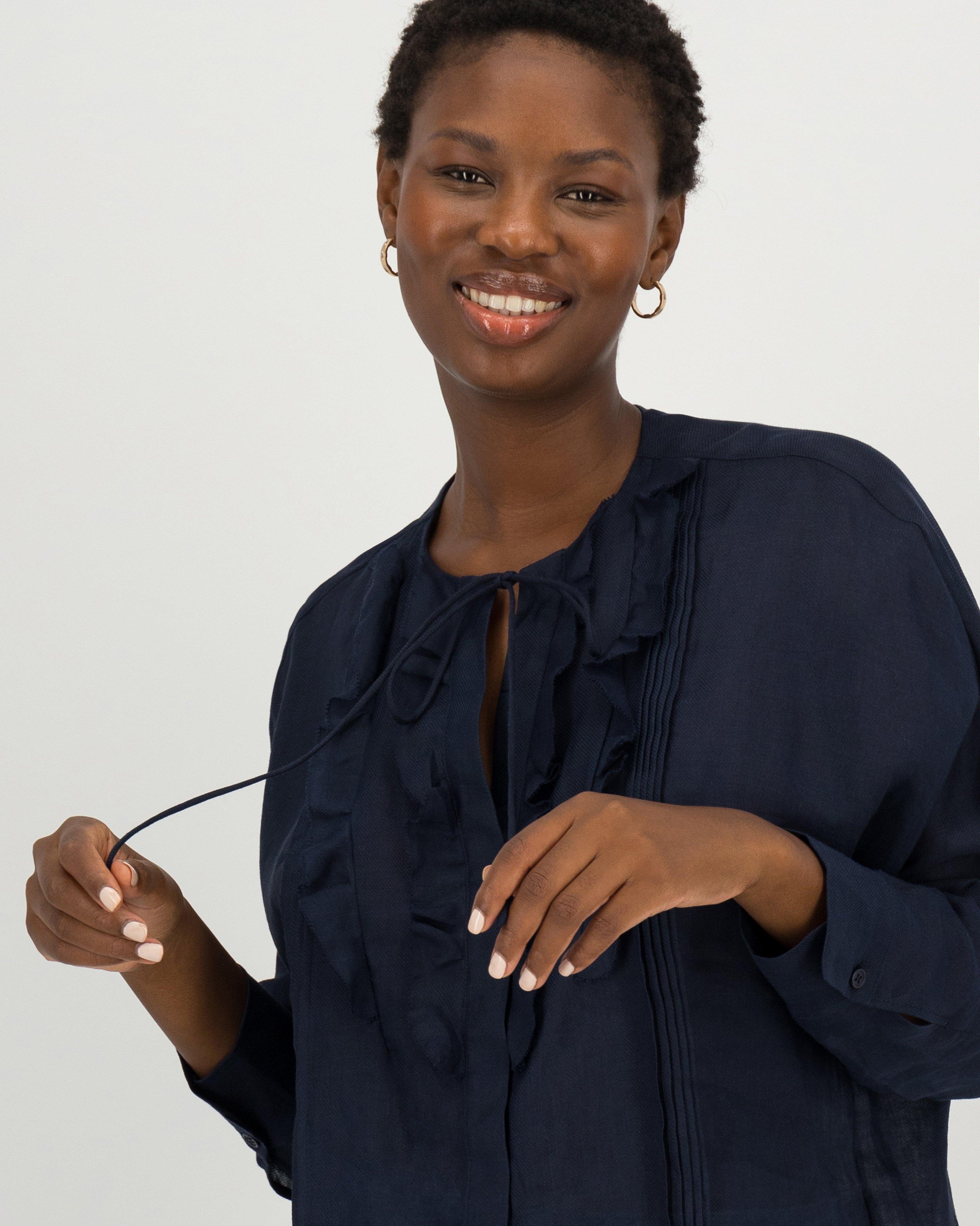 Kerry Ruffle Detail Blouse -  navy