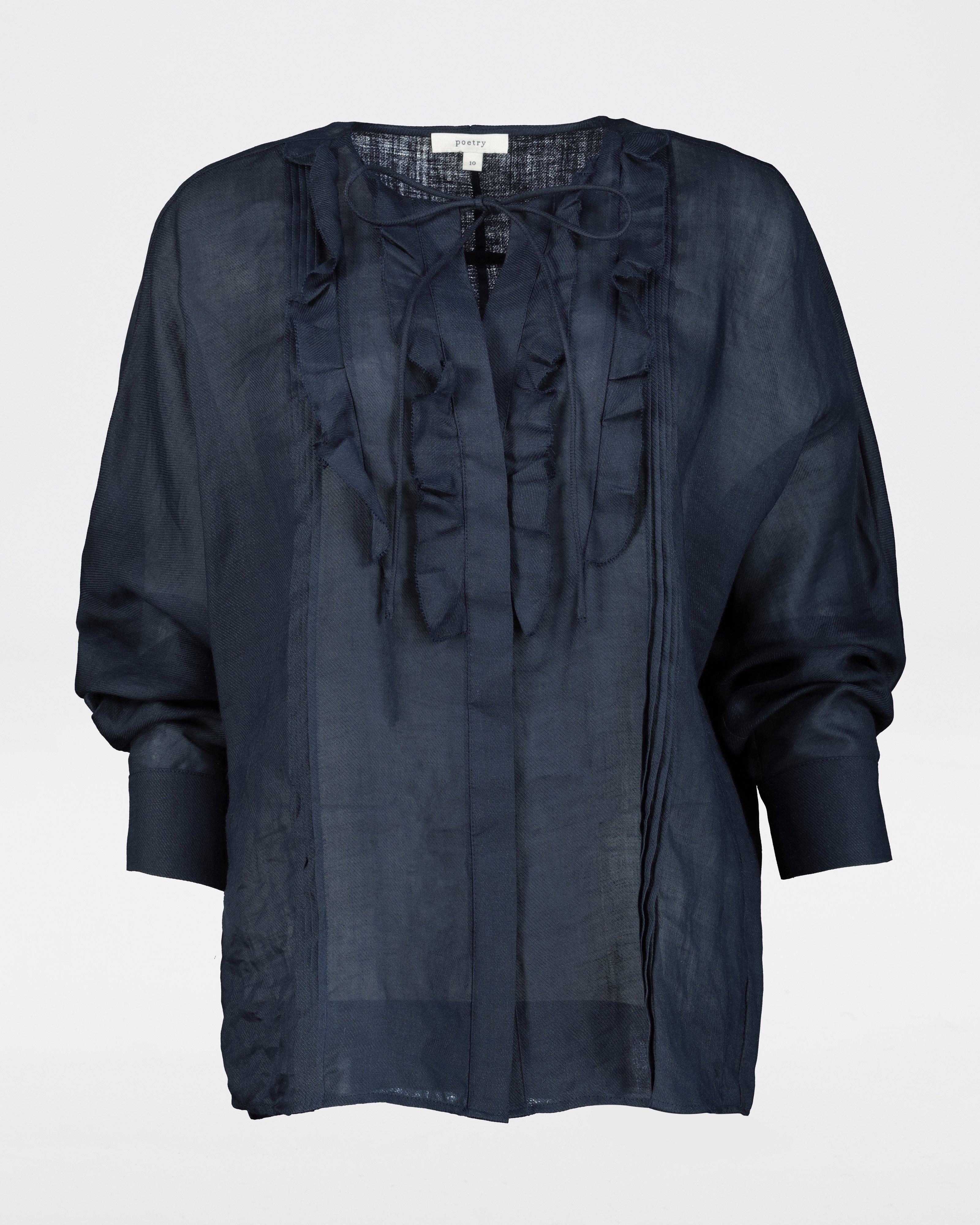 Kerry Ruffle Detail Blouse -  navy