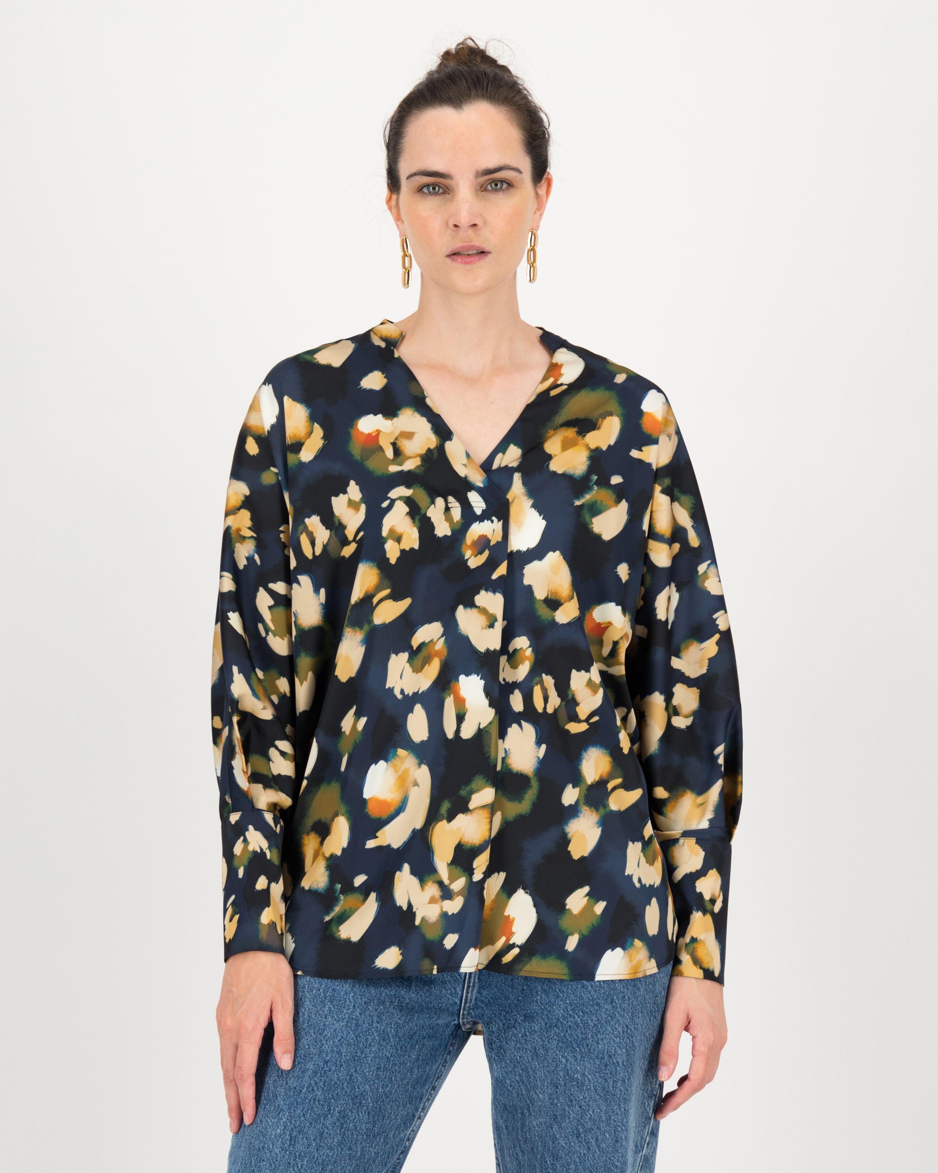 Colm Printed Top -  navy