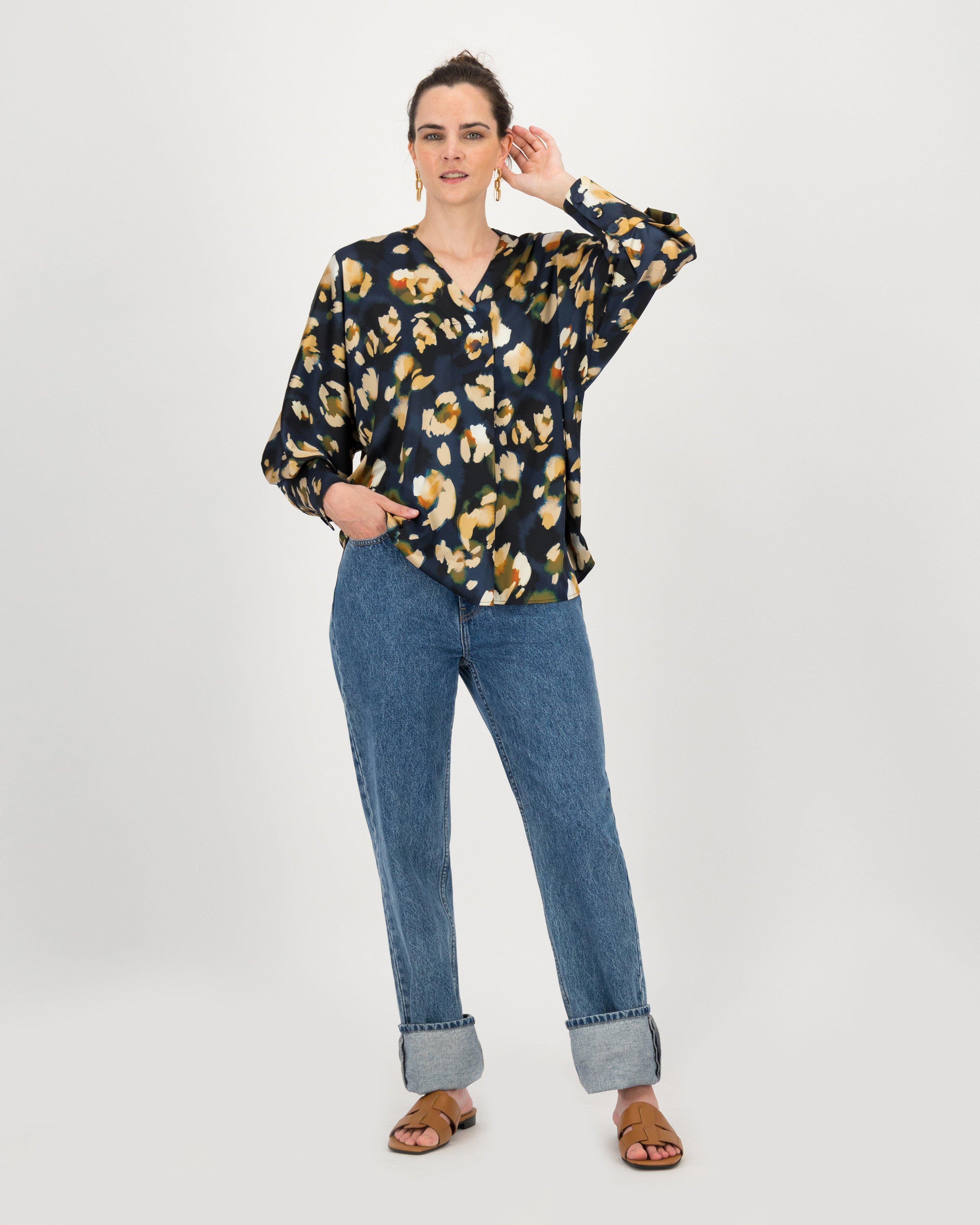 Colm Printed Top -  navy