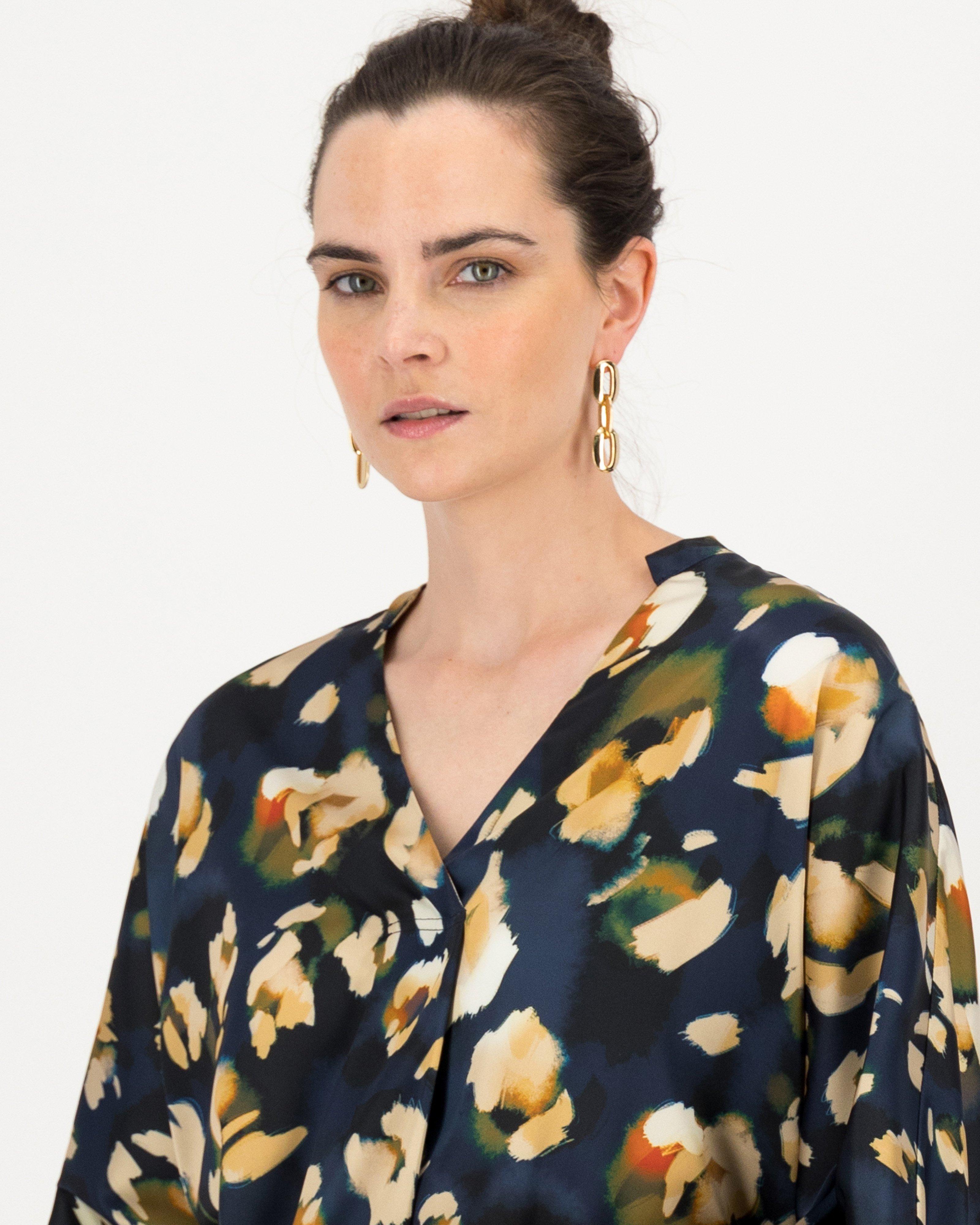 Colm Printed Top -  navy