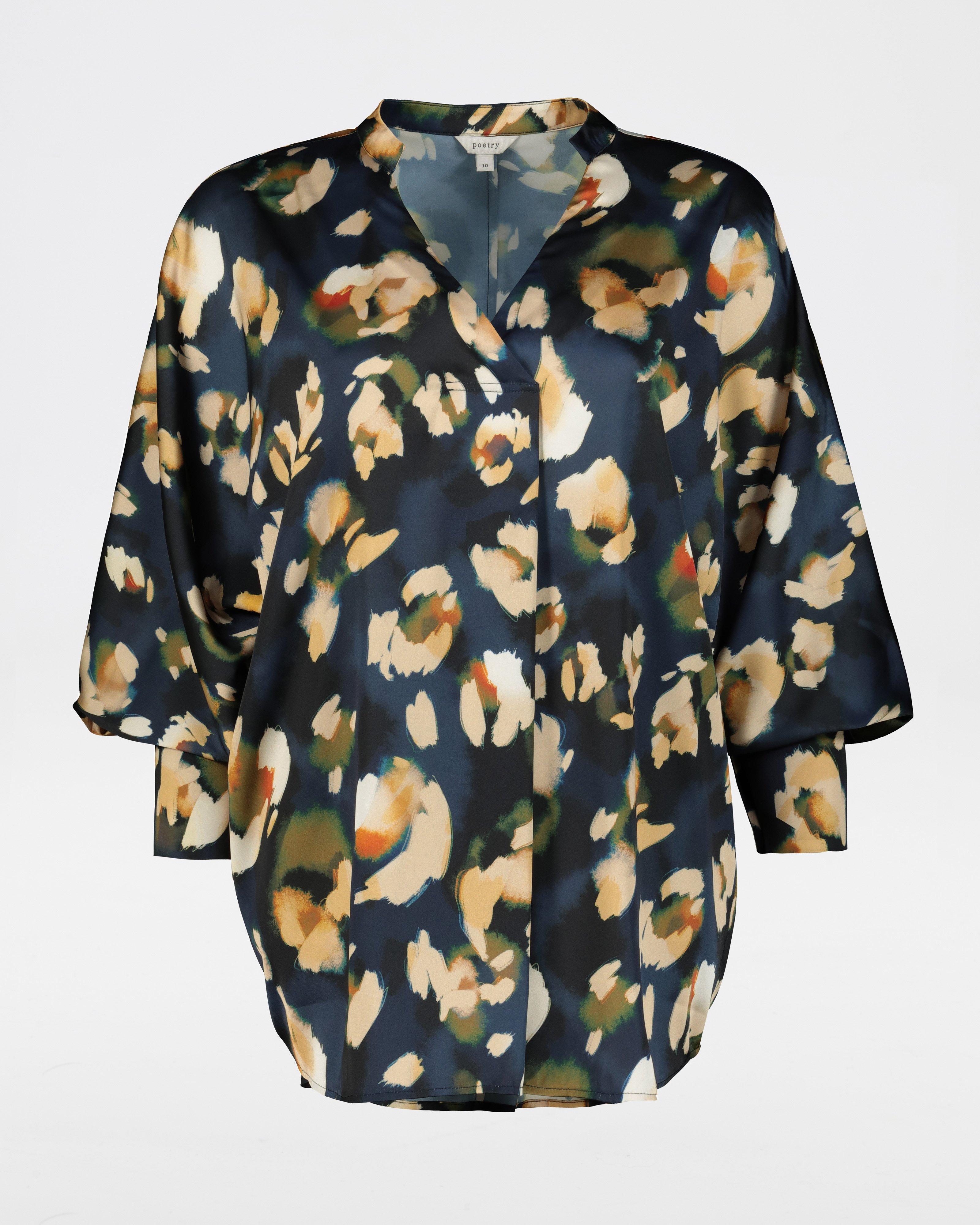 Colm Printed Top -  navy