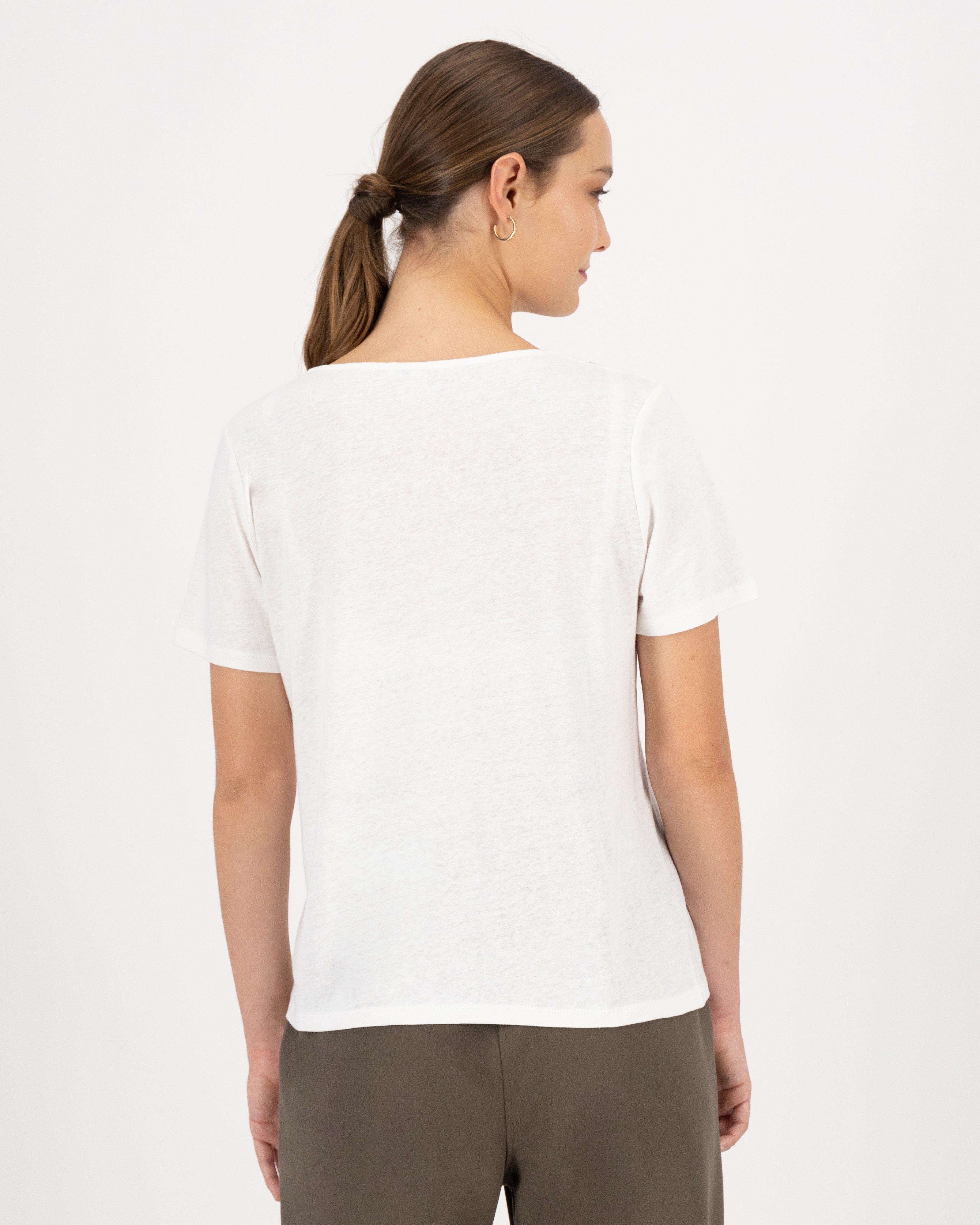 Ines V-Neck Lace T-Shirt -  milk