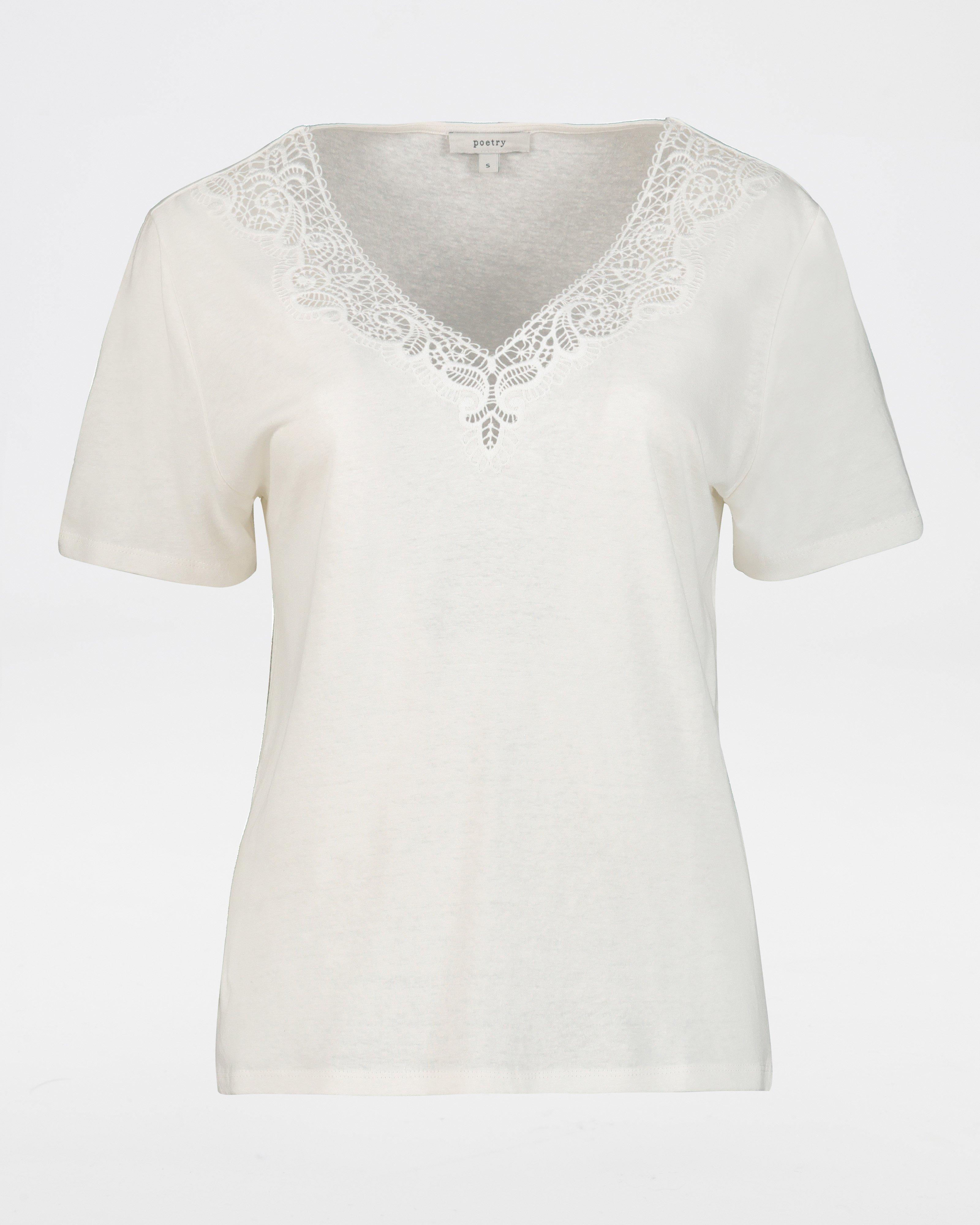 Ines V-Neck Lace T-Shirt -  milk