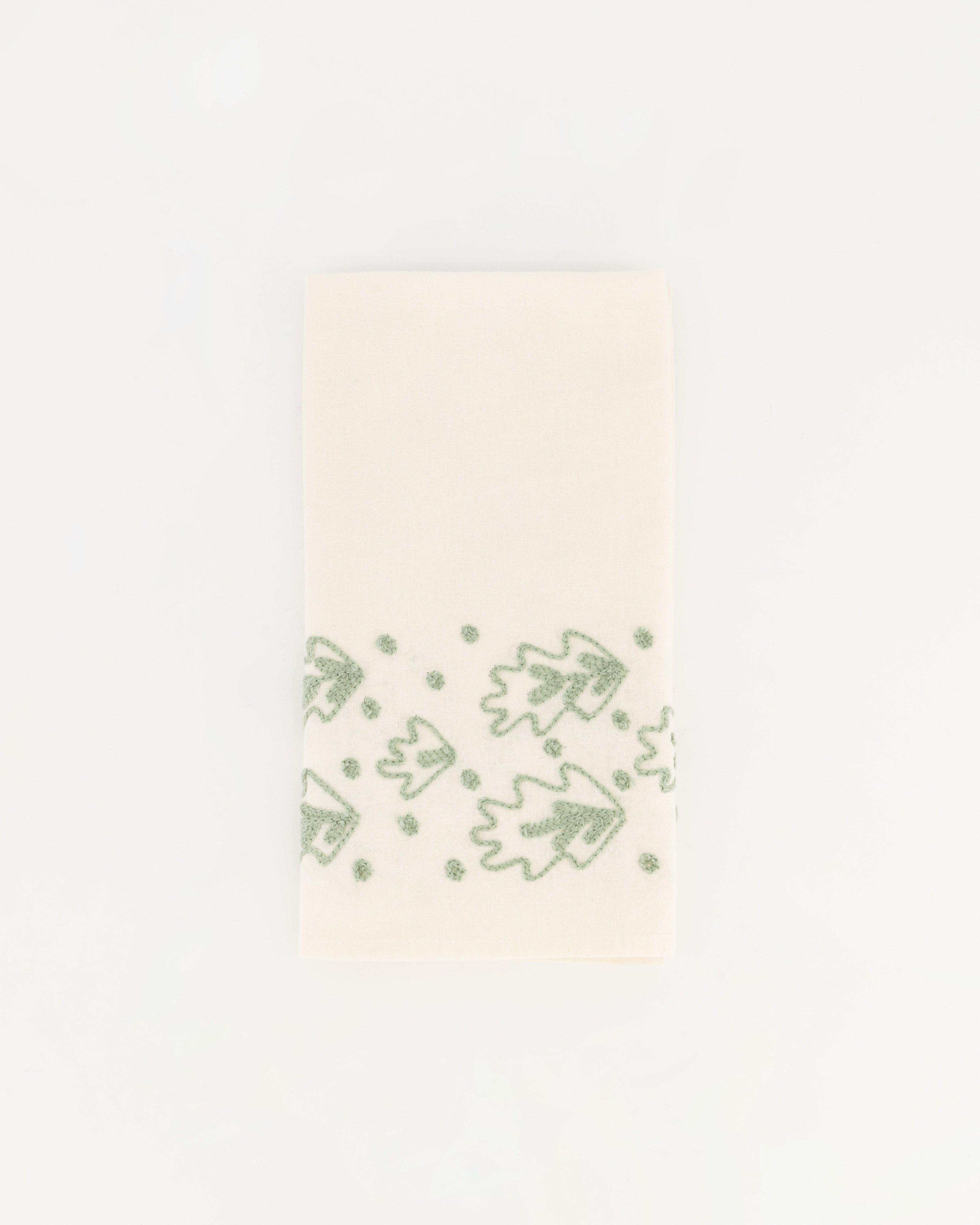 Artisanal Hand Stitched Floral Napkin Set -  sage