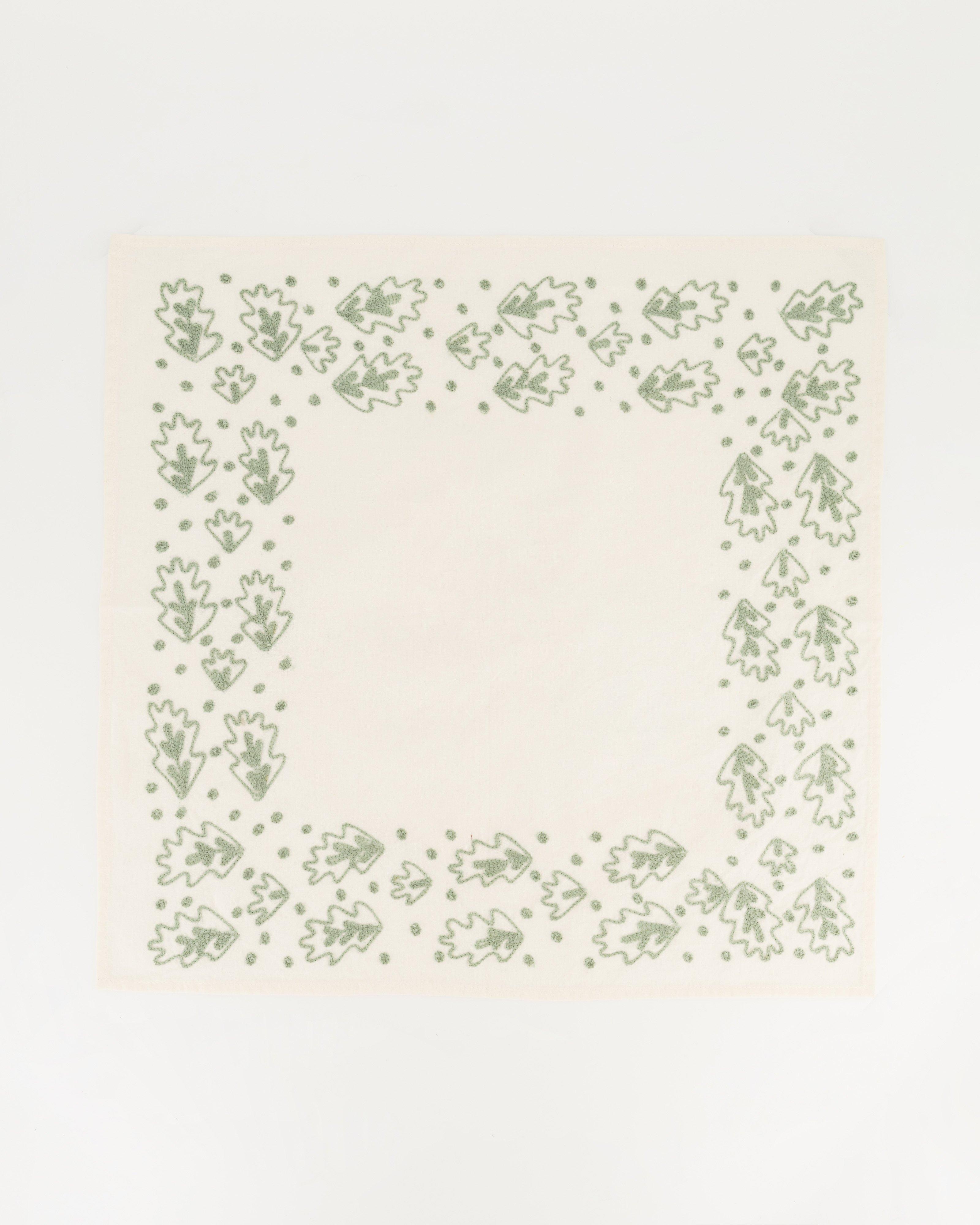 Artisanal Hand Stitched Floral Napkin Set -  sage