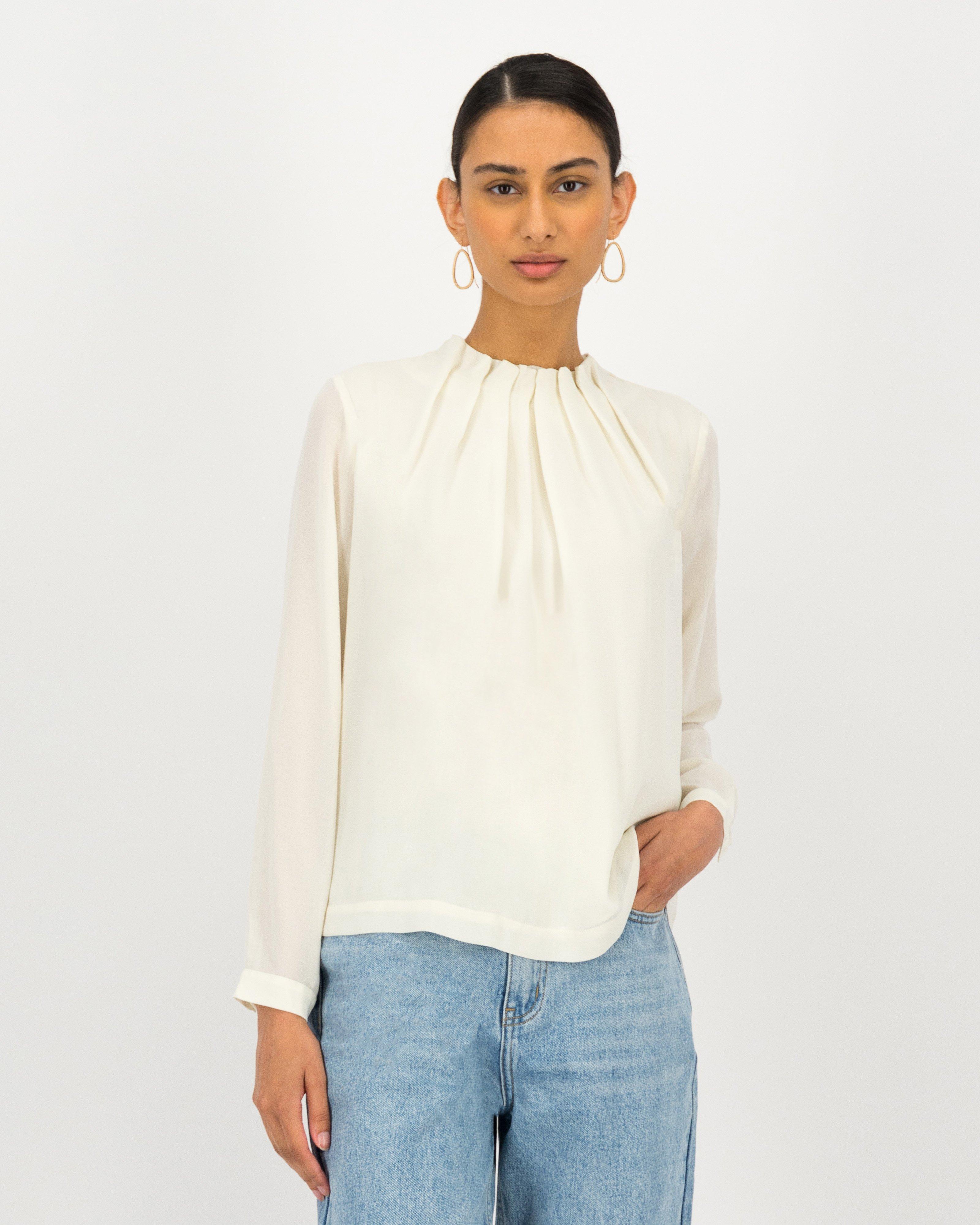 Sylvie Mock Neck Detail Blouse -  milk