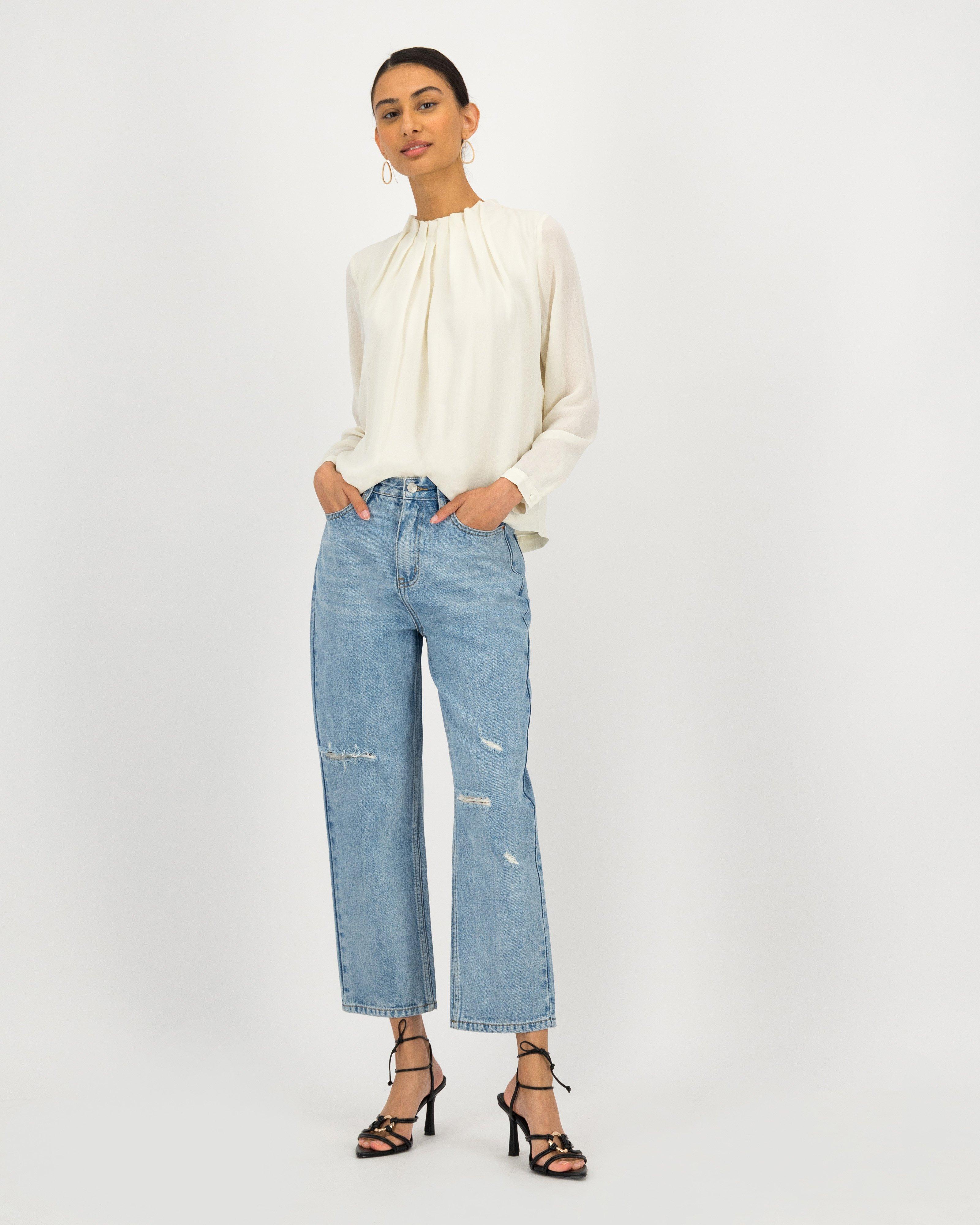 Sylvie Mock Neck Detail Blouse -  milk