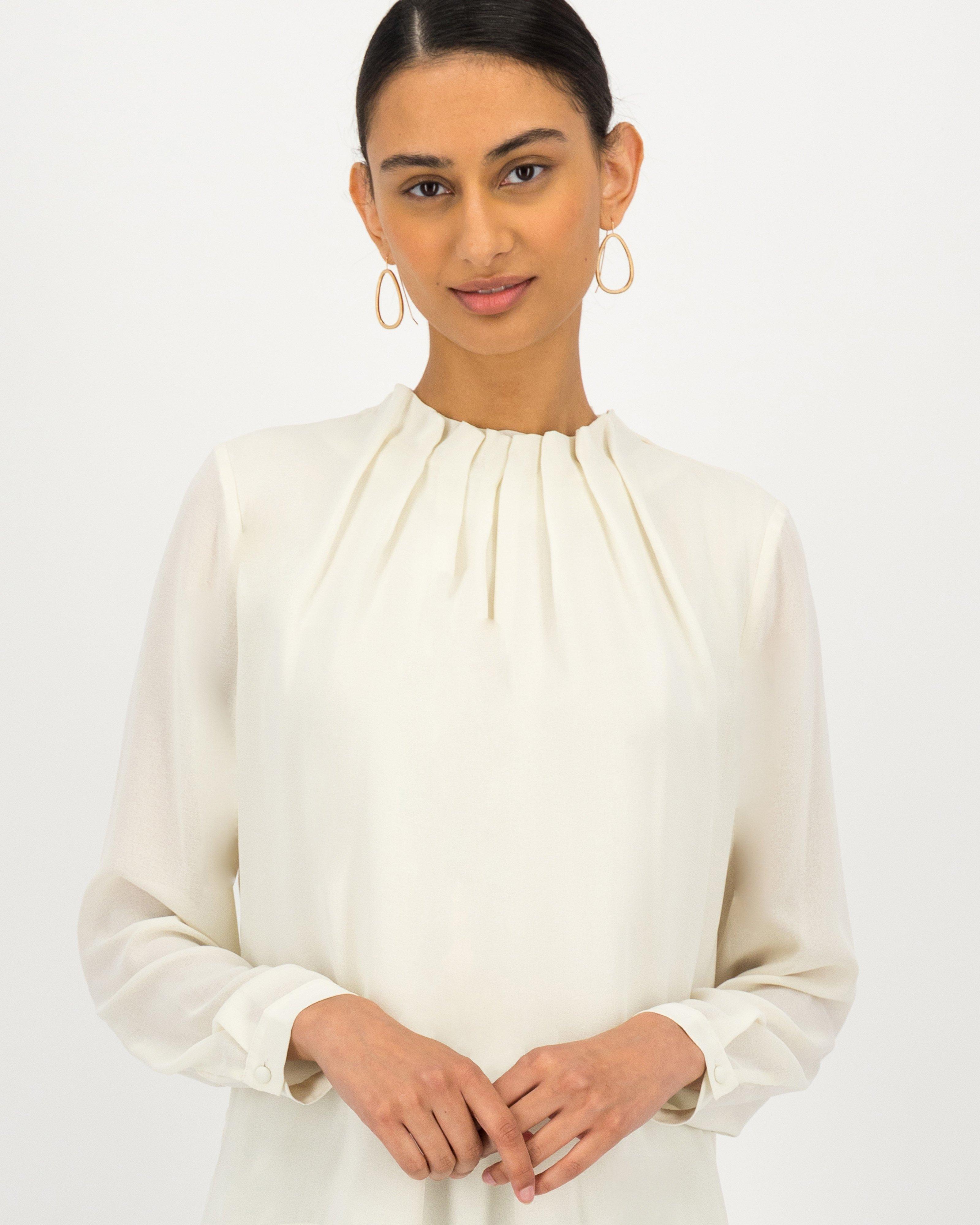 Sylvie Mock Neck Detail Blouse -  milk