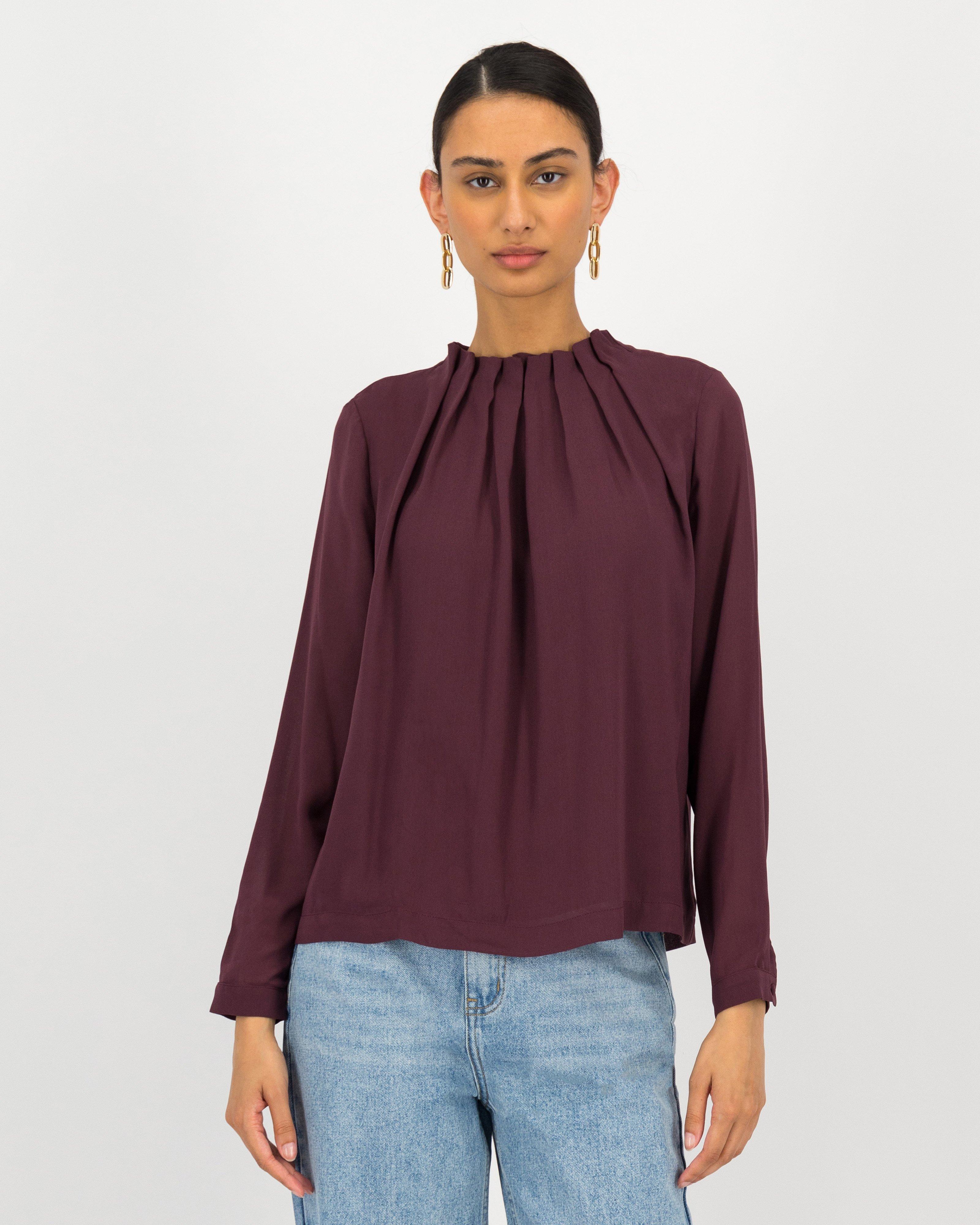 Sylvie Mock Neck Detail Blouse -  plum