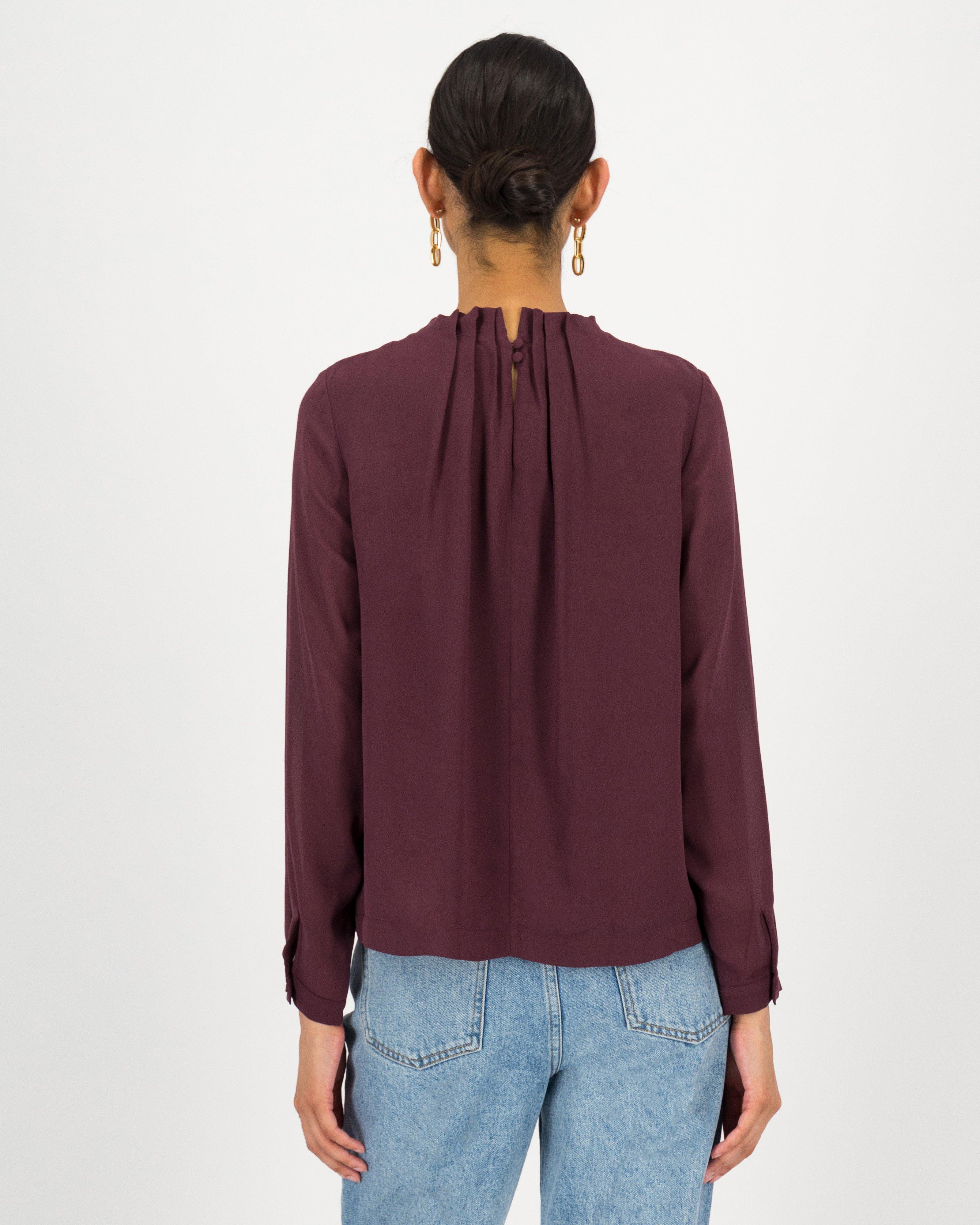 Sylvie Mock Neck Detail Blouse -  plum