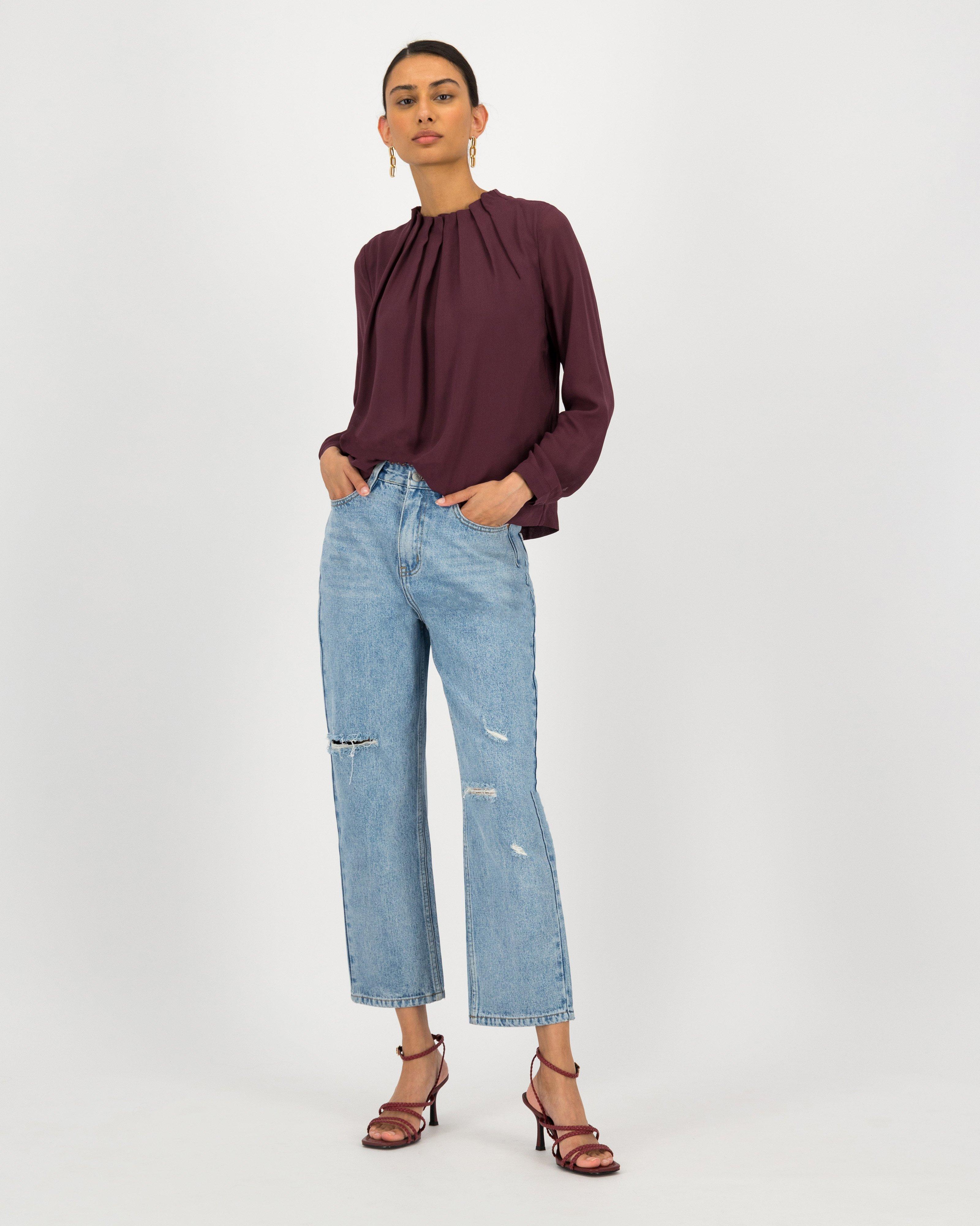 Sylvie Mock Neck Detail Blouse -  plum