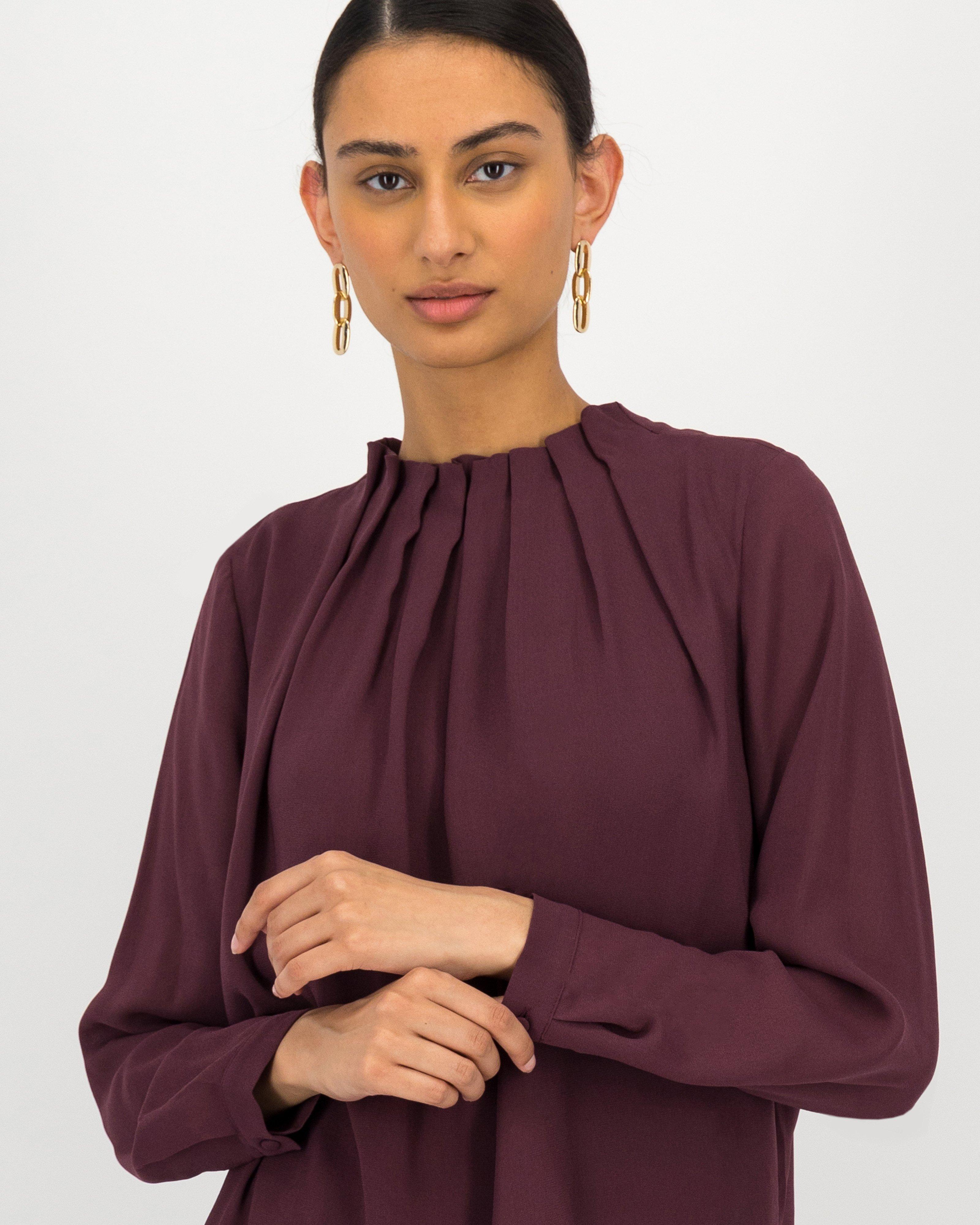 Sylvie Mock Neck Detail Blouse -  plum