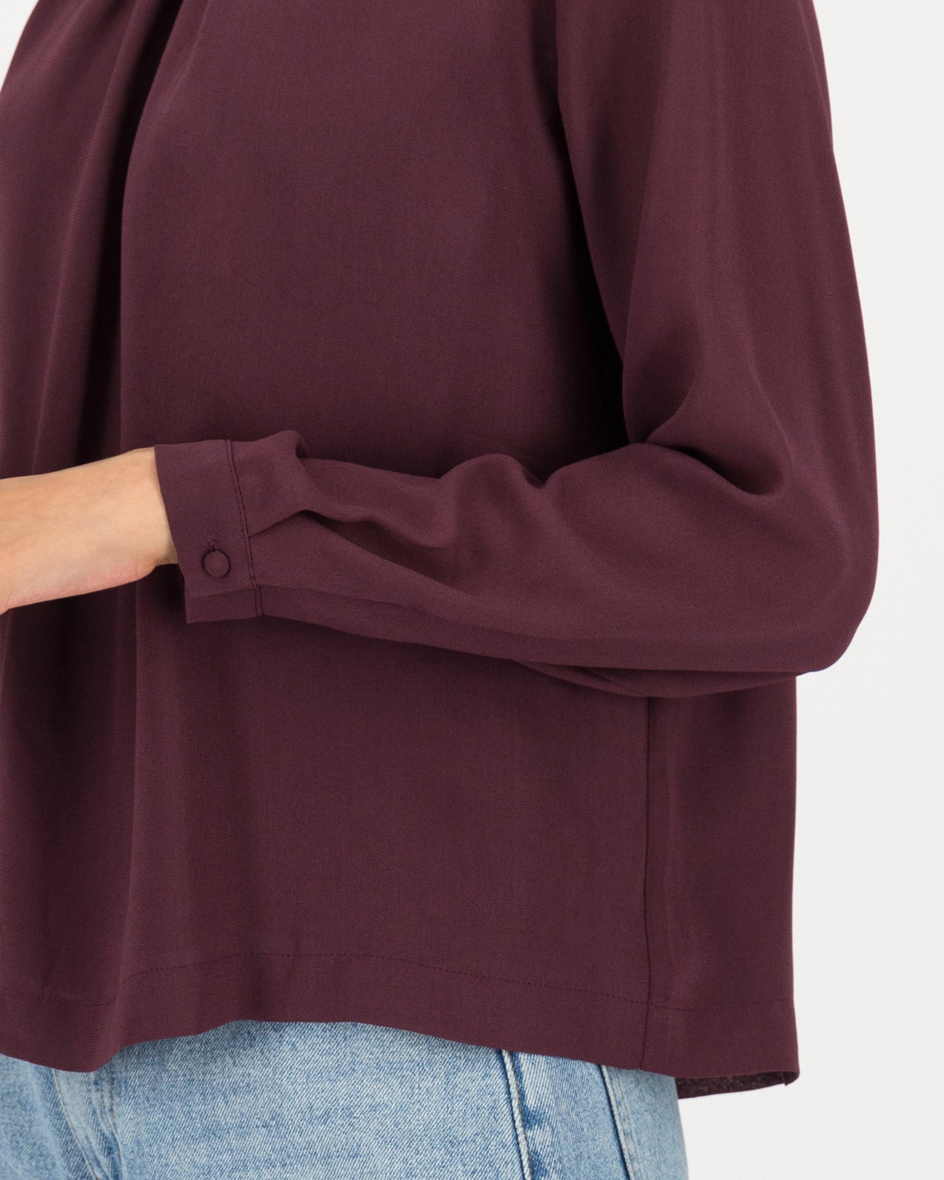 Sylvie Mock Neck Detail Blouse -  plum