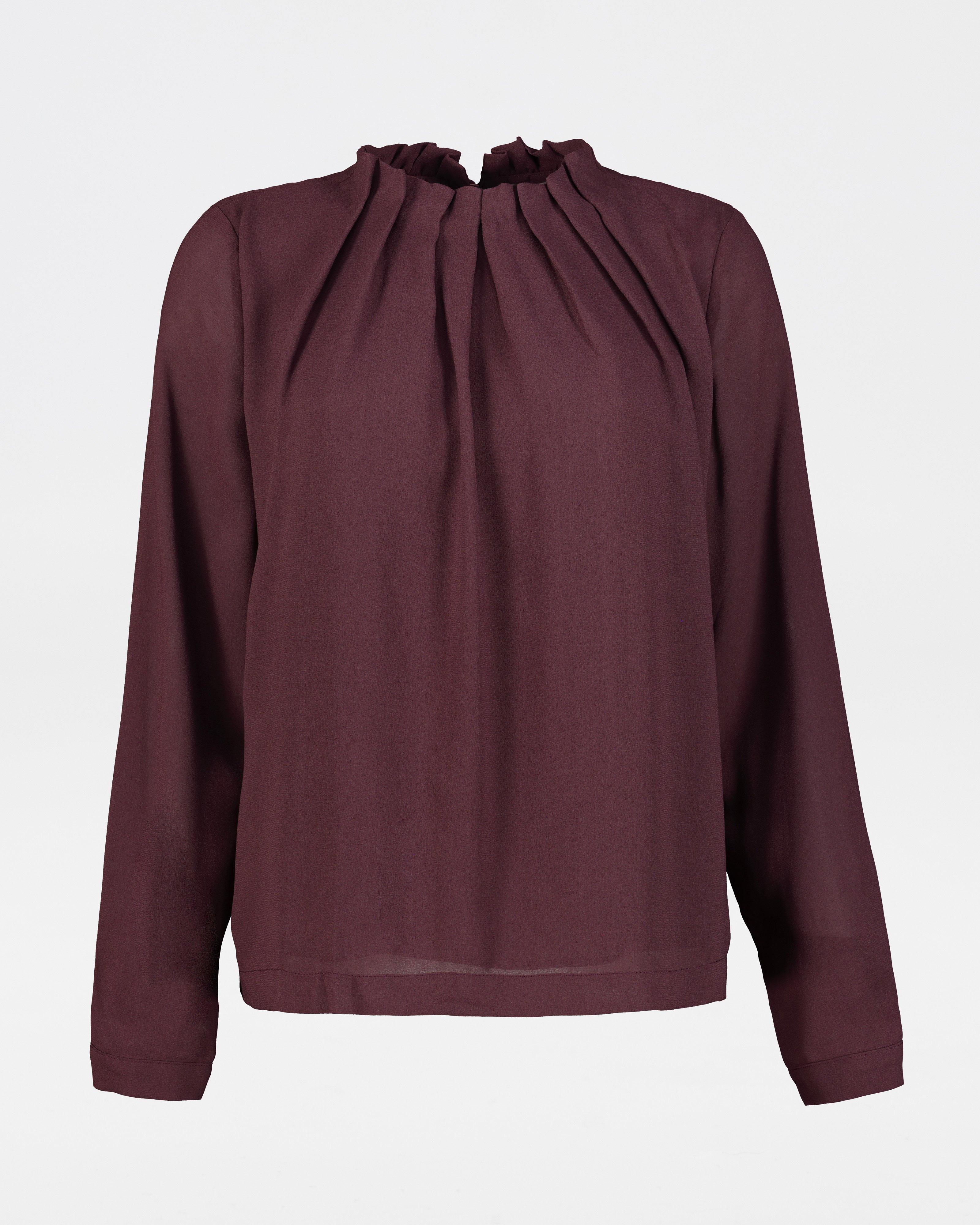 Sylvie Mock Neck Detail Blouse -  plum