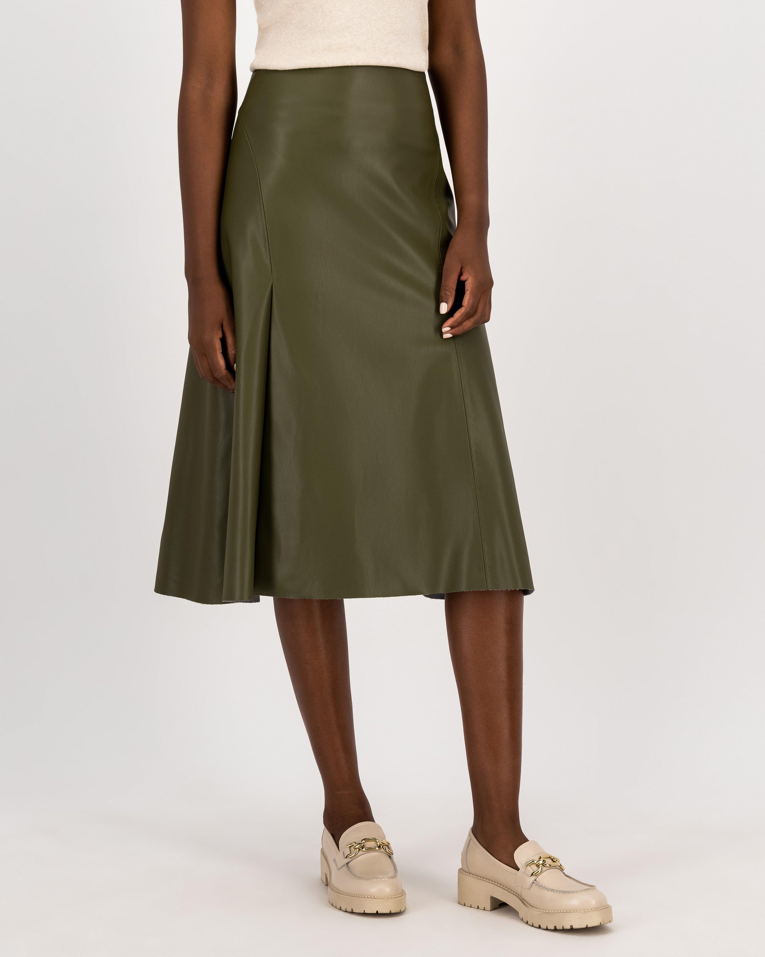 Poetry Aurora Vegan Leather Skirt -  olive