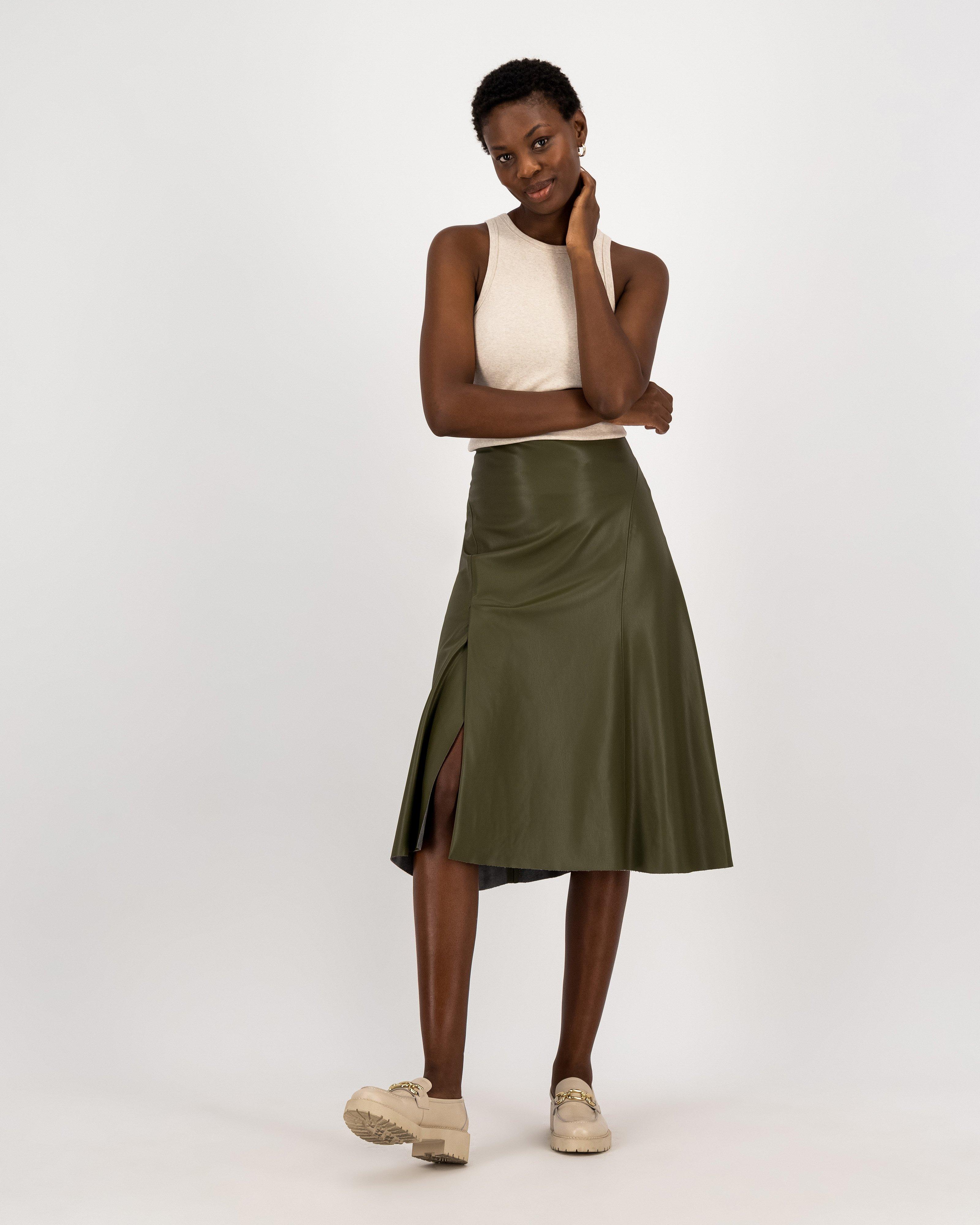 Poetry Aurora Vegan Leather Skirt -  olive