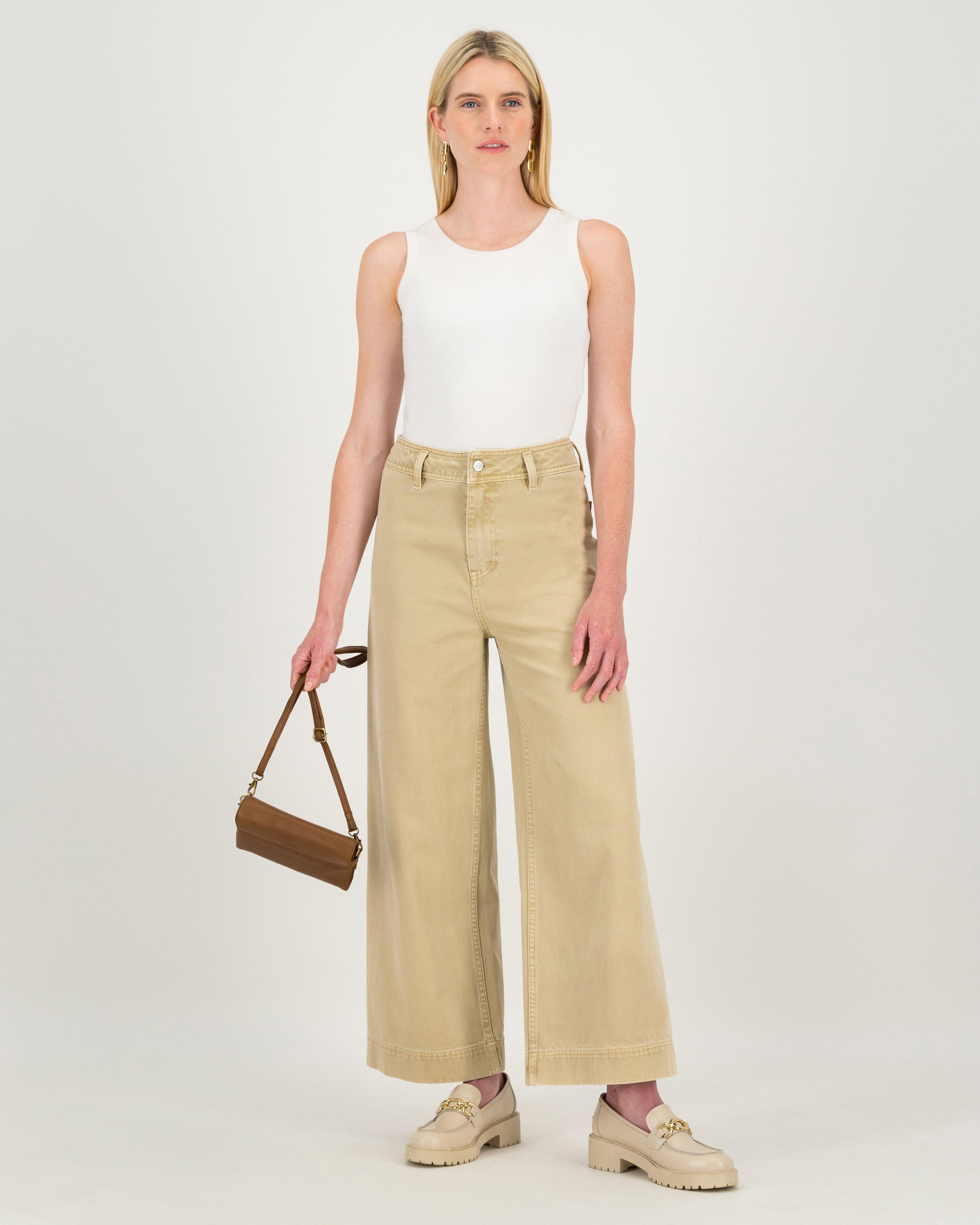 Reign Cropped Wide Leg Denim -  stone