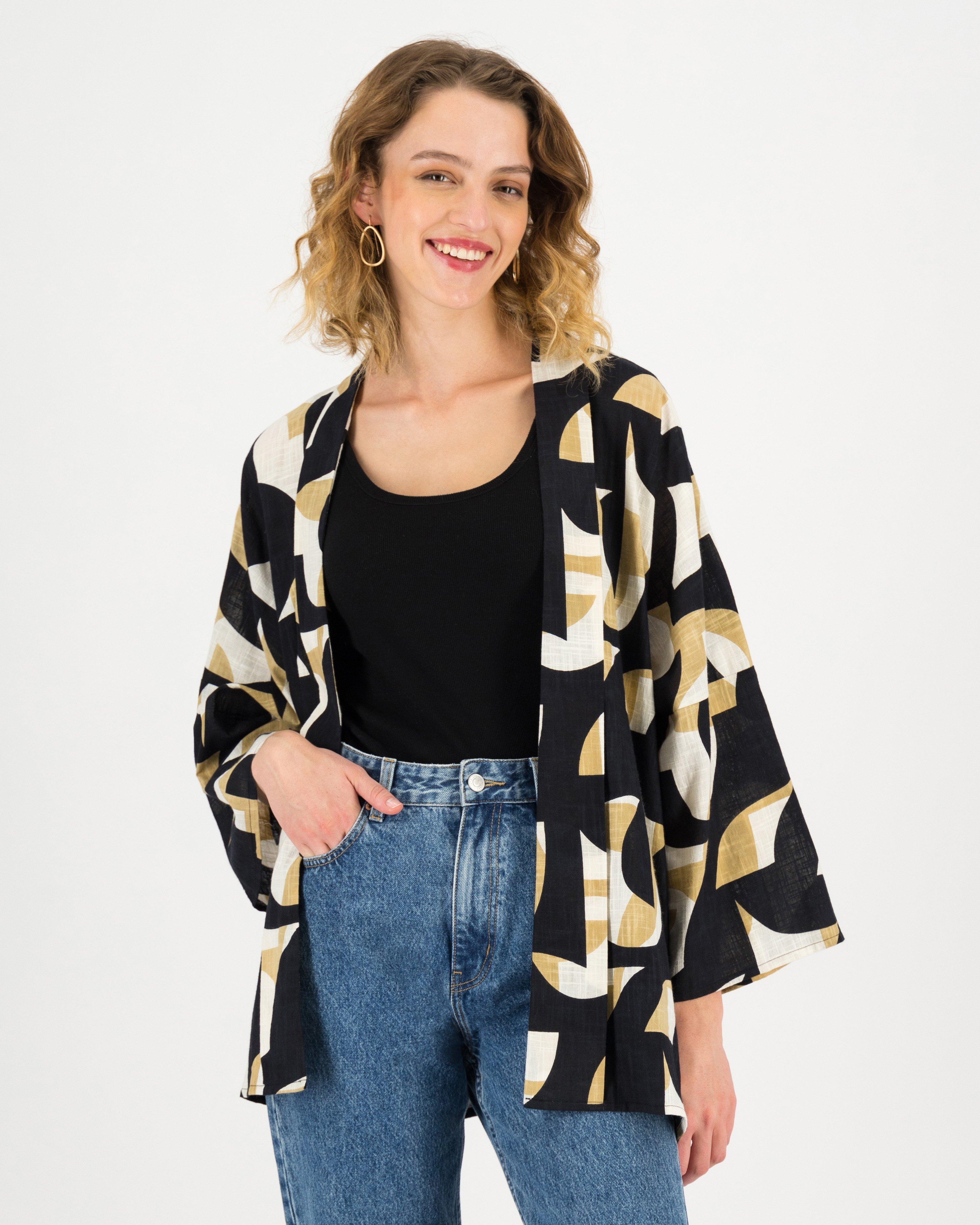 Jaclyn Abstract Print Midi Kimono -  stone