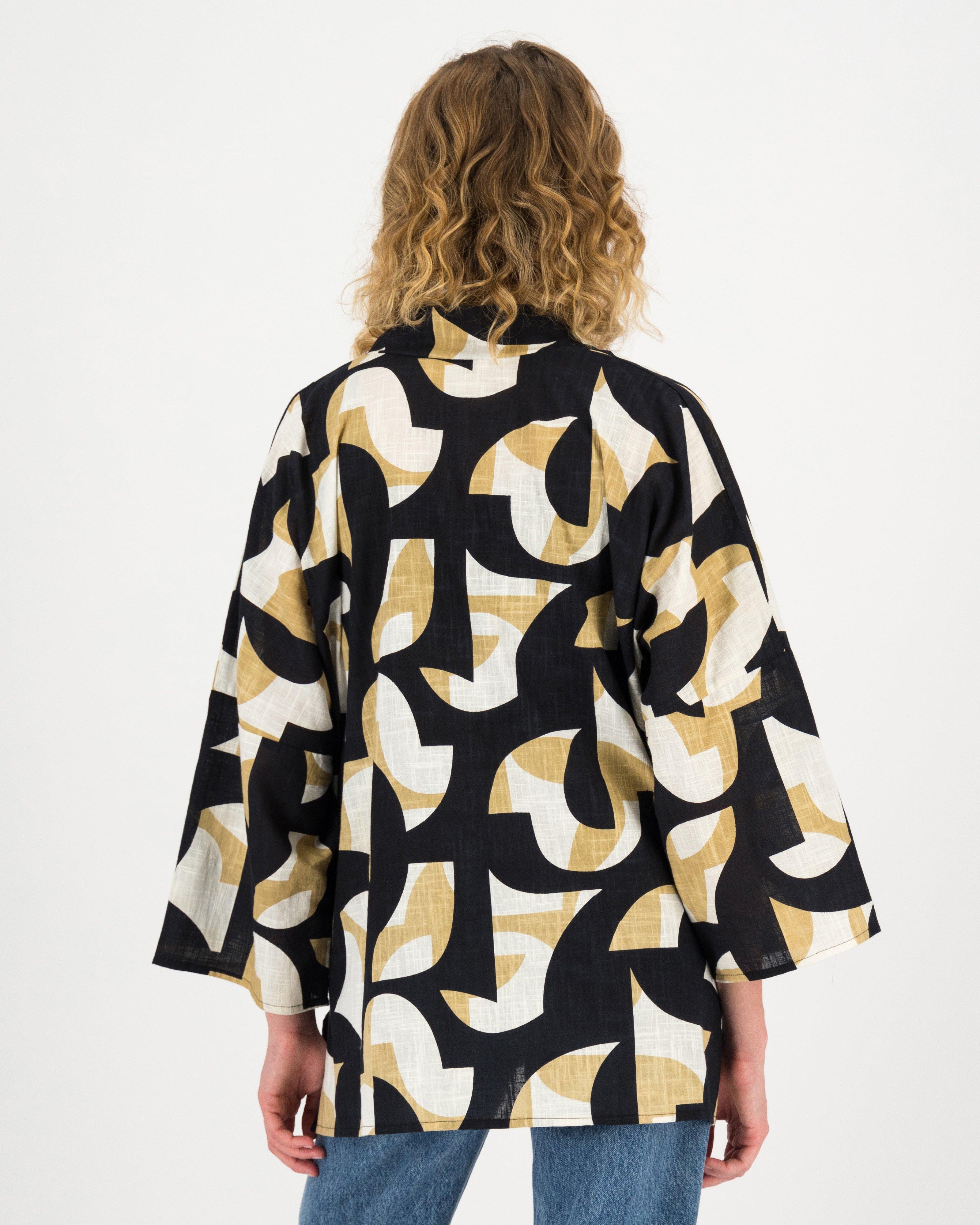 Jaclyn Abstract Print Midi Kimono -  stone