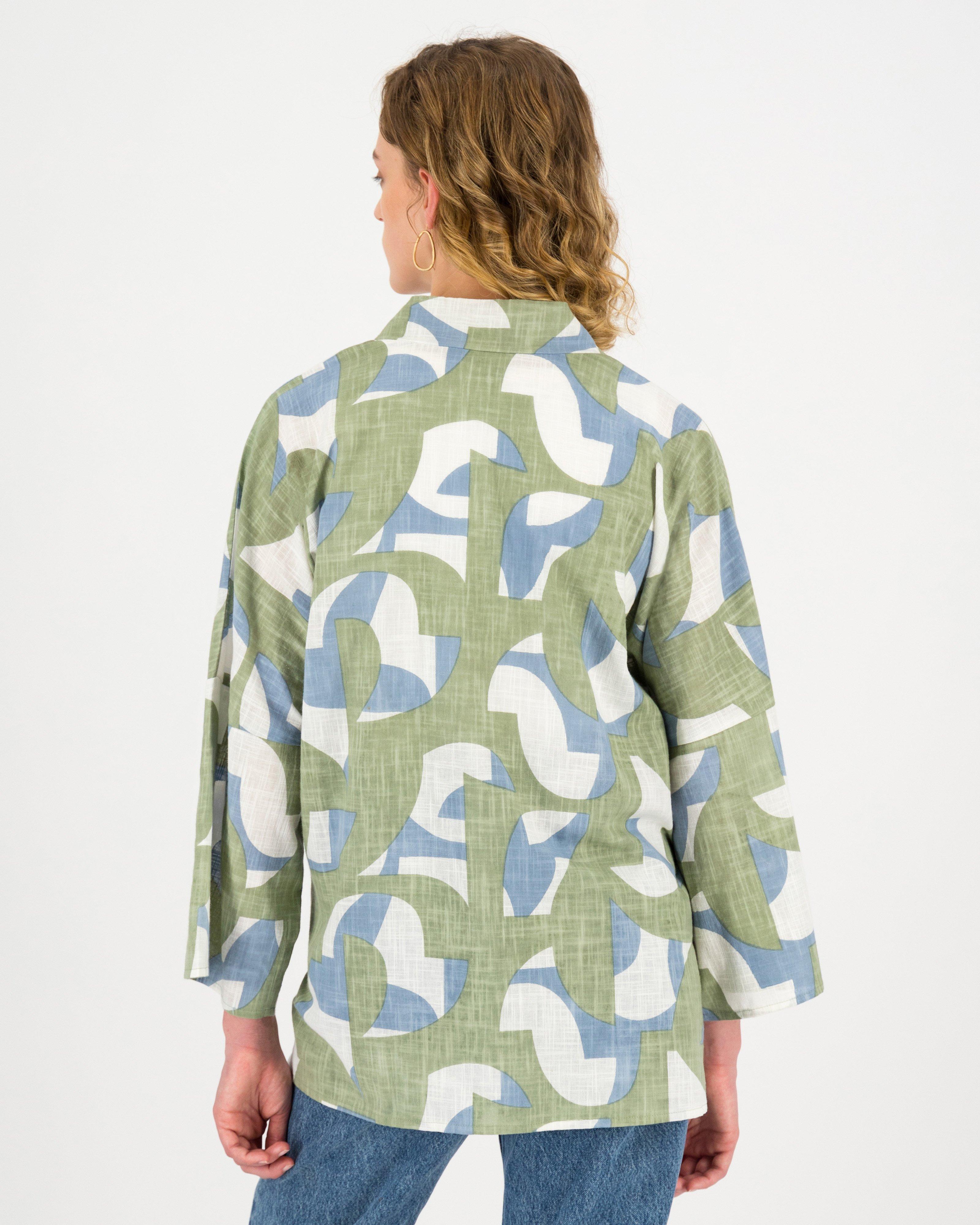 Jaclyn Abstract Print Midi Kimono -  palegreen