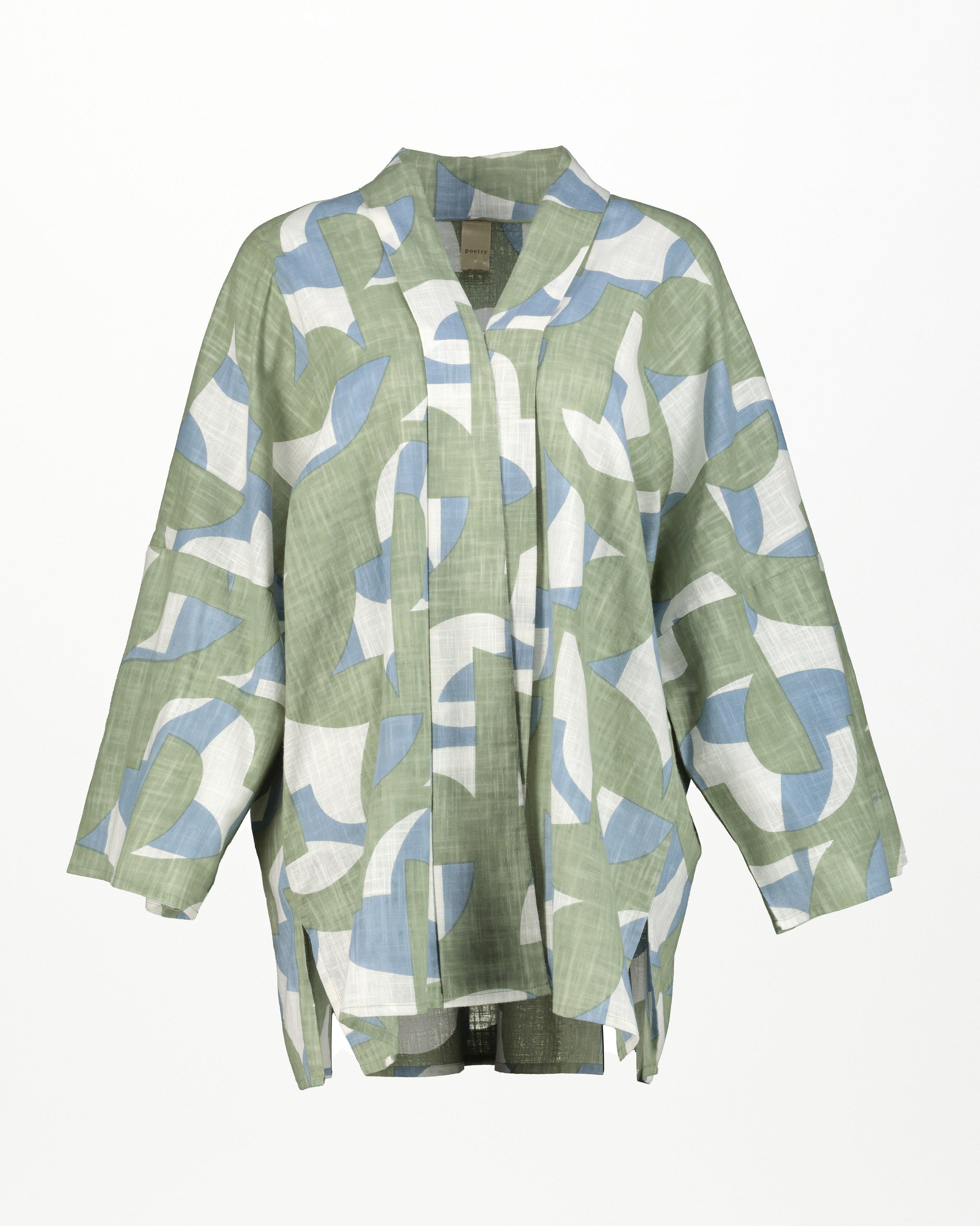 Jaclyn Abstract Print Midi Kimono -  palegreen