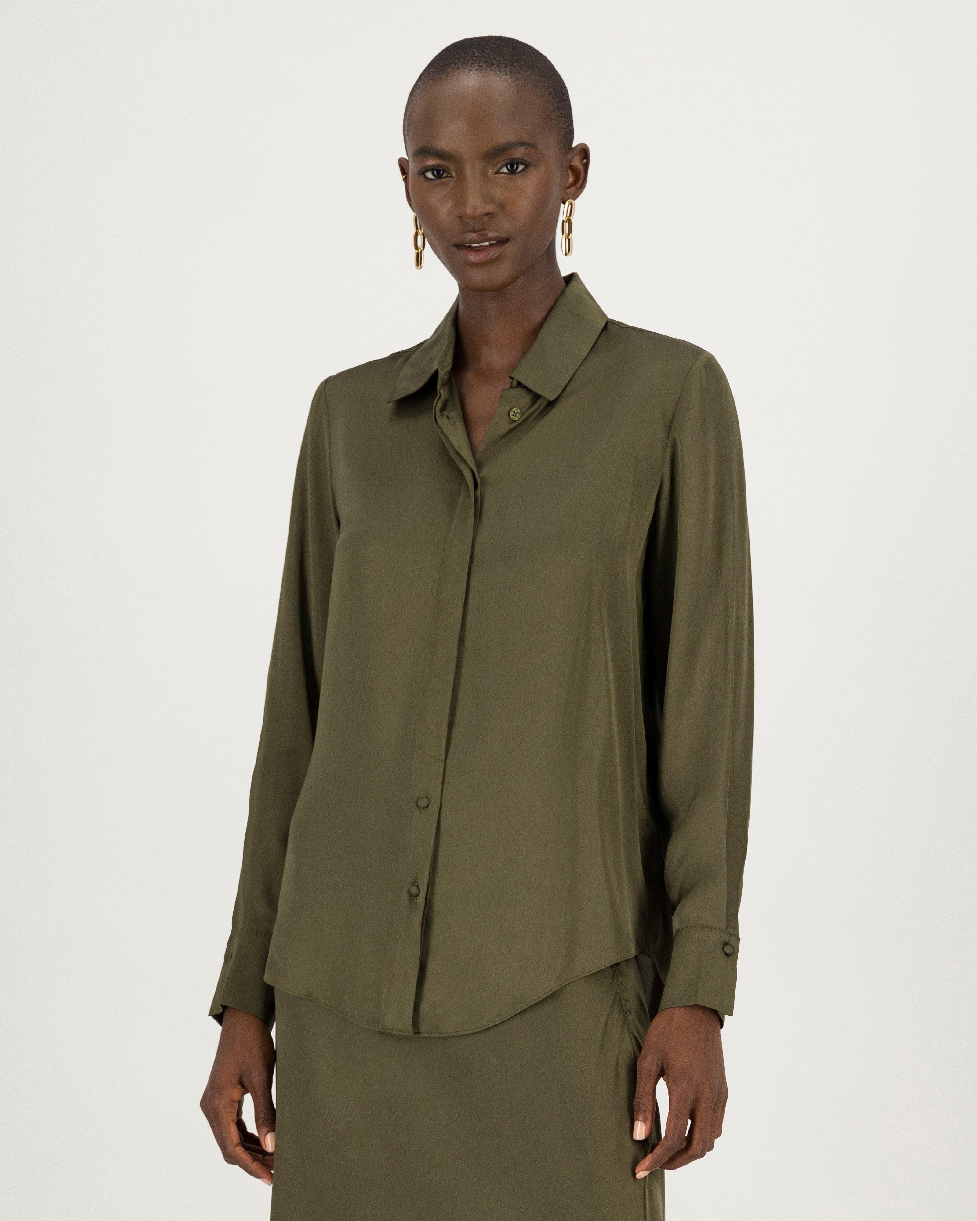 Jessie Satin Blouse -  olive