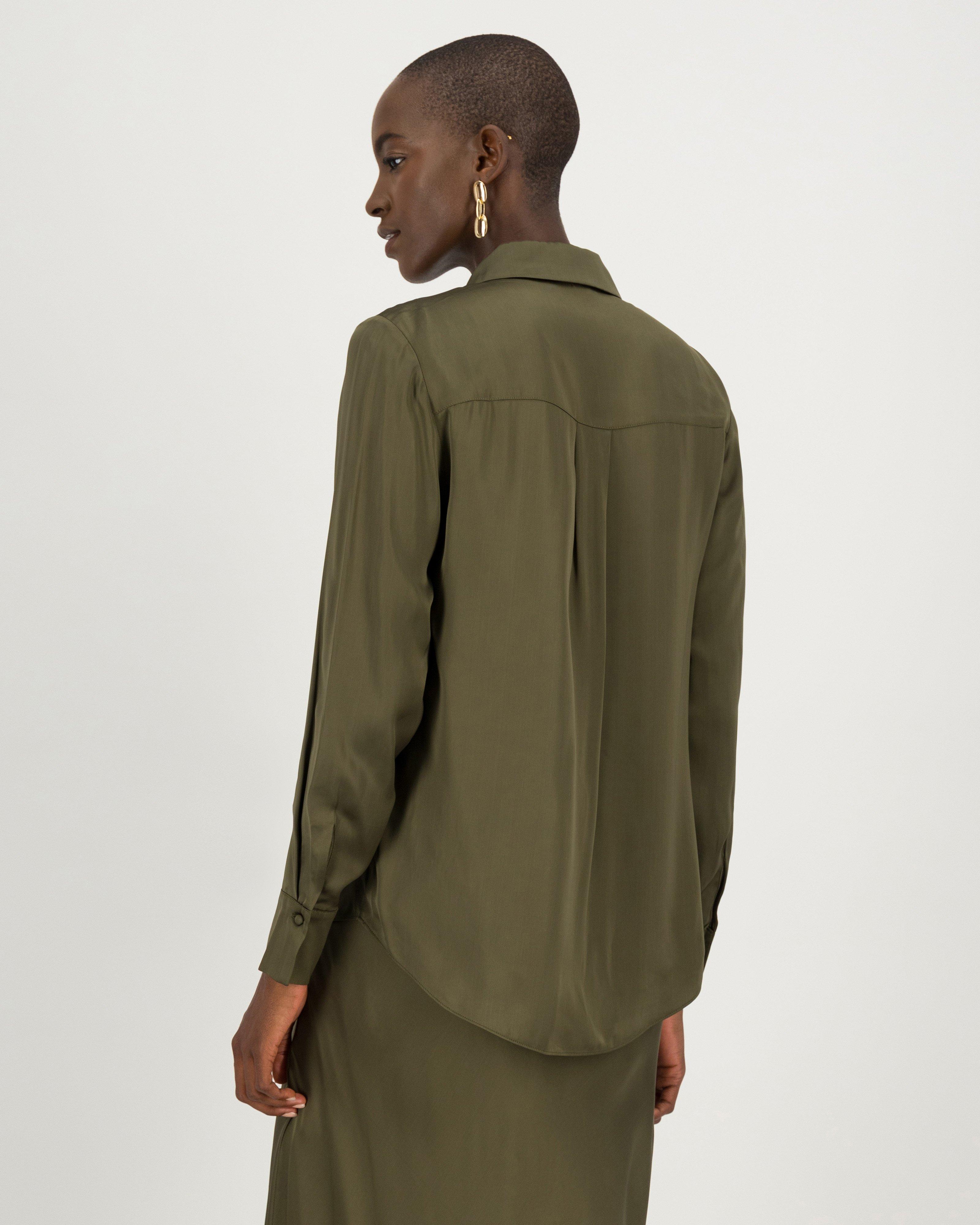 Jessie Satin Blouse -  olive