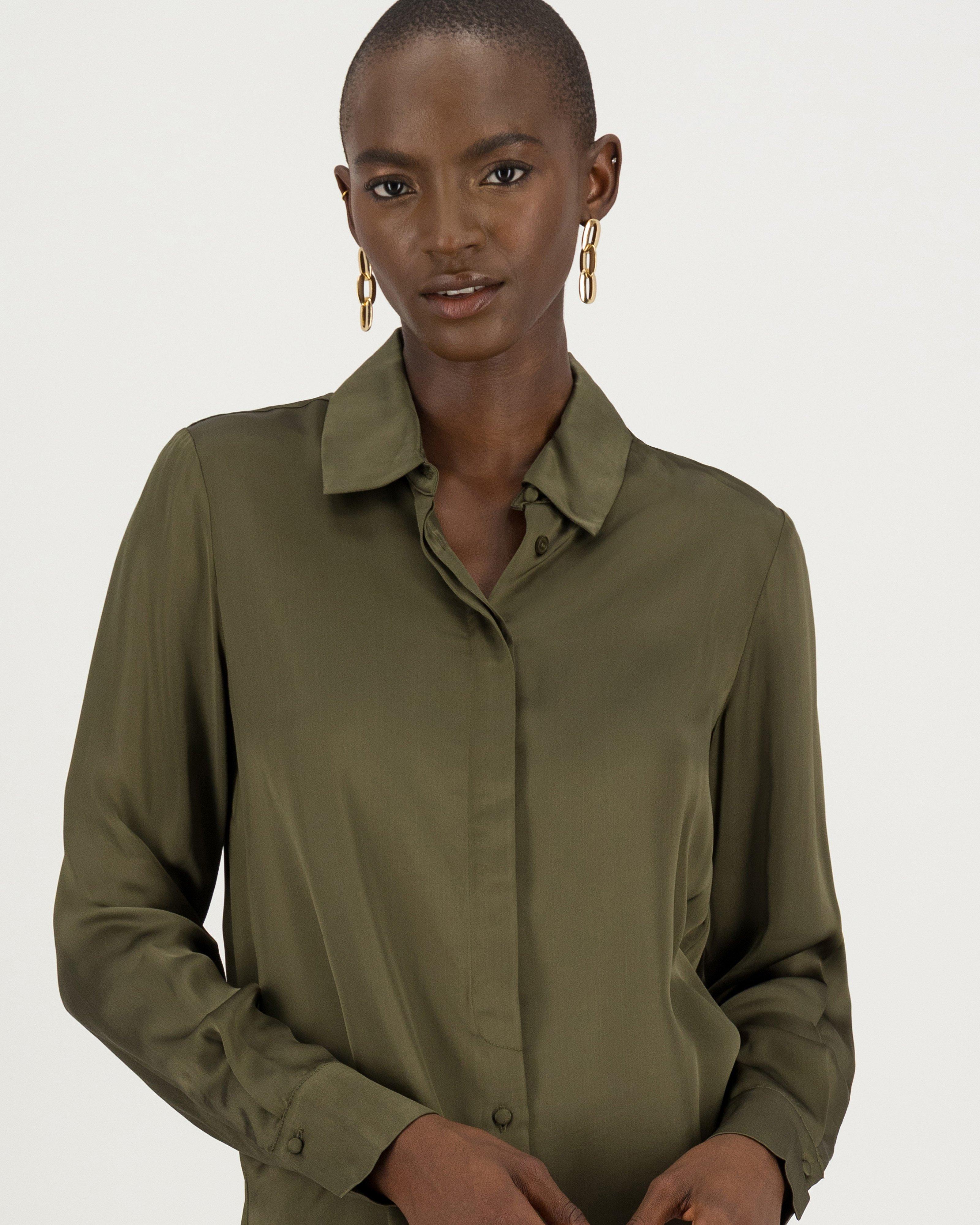 Jessie Satin Blouse -  olive