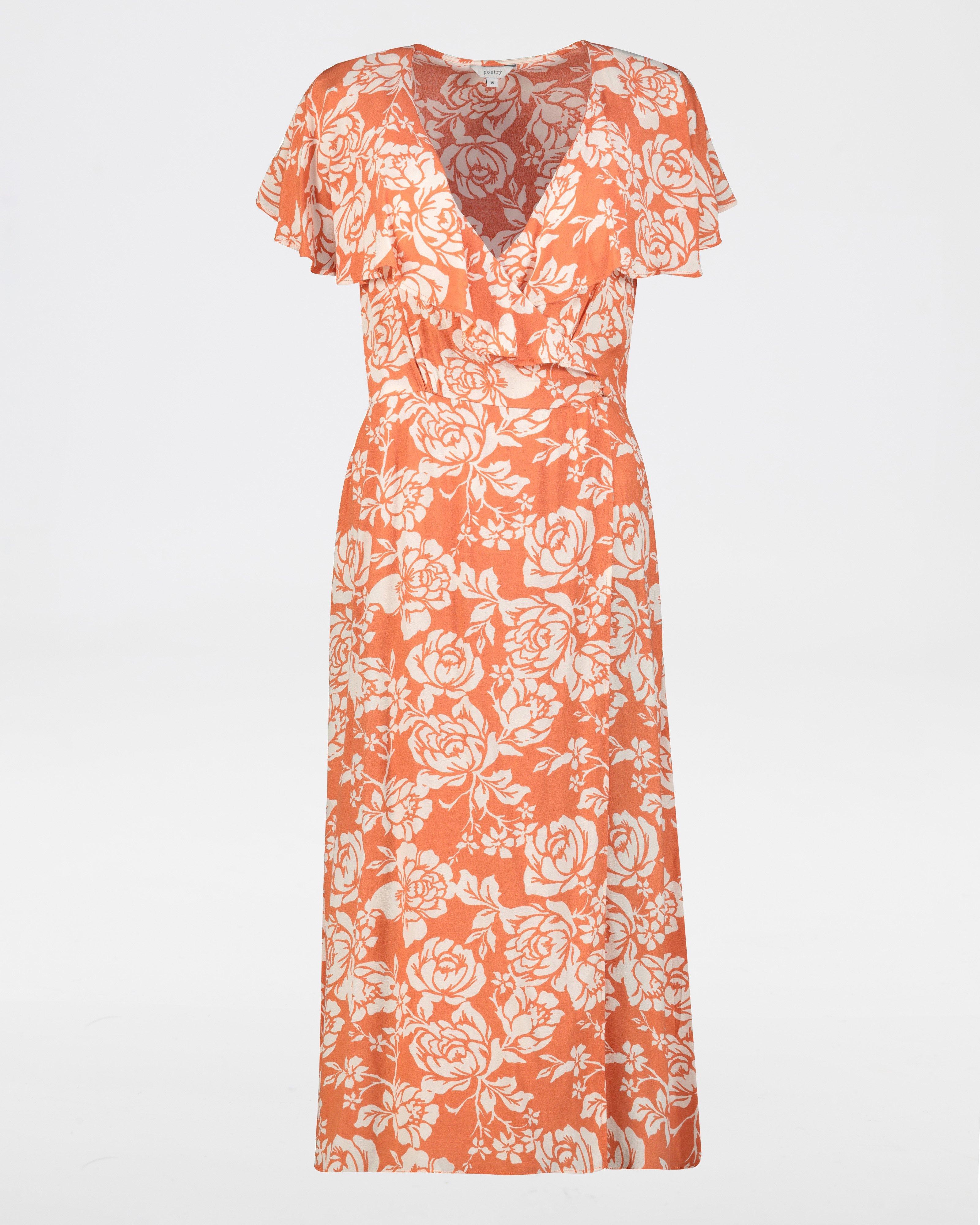 Suzanne Printed Ruffle Dress -  orange