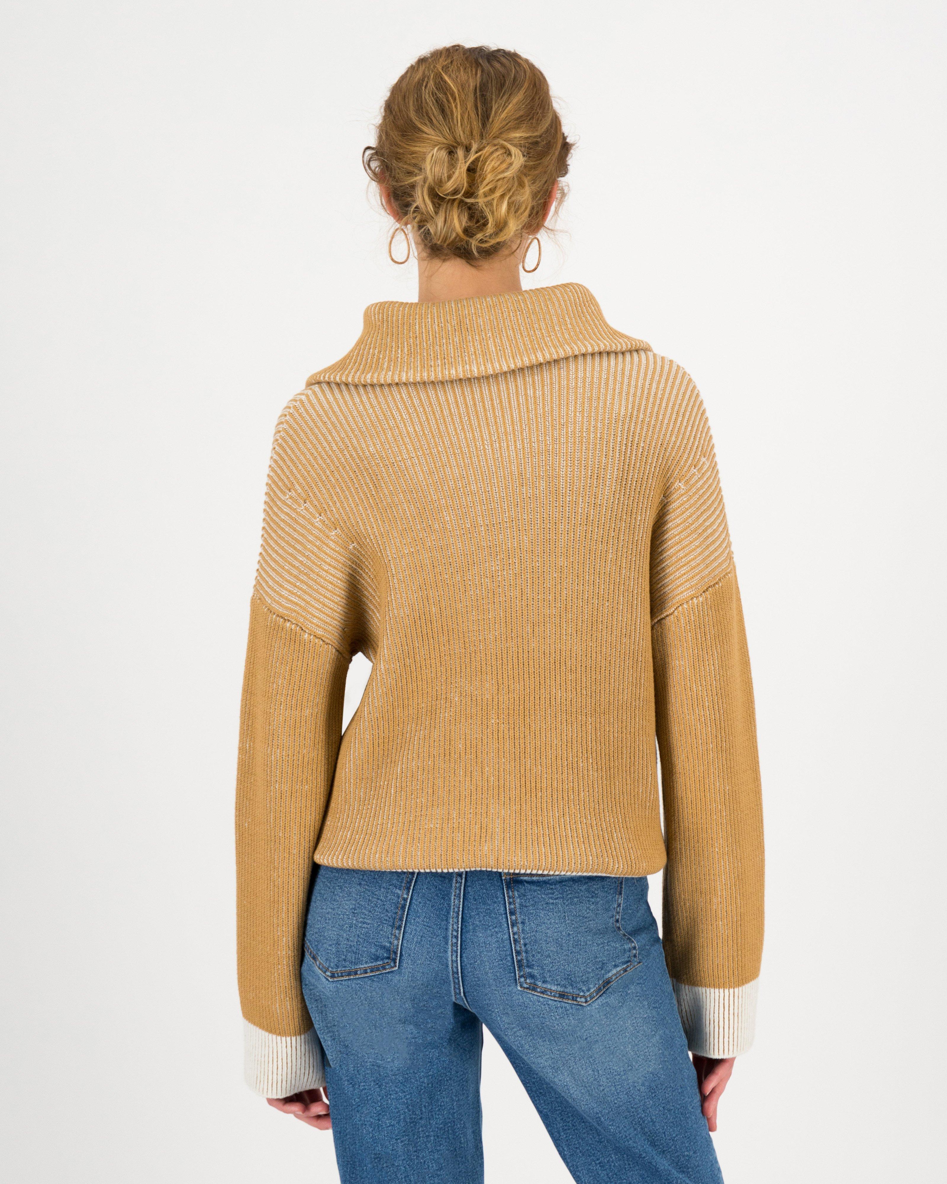 Faye Two-Toned Quarter Zip Jumper -  stone