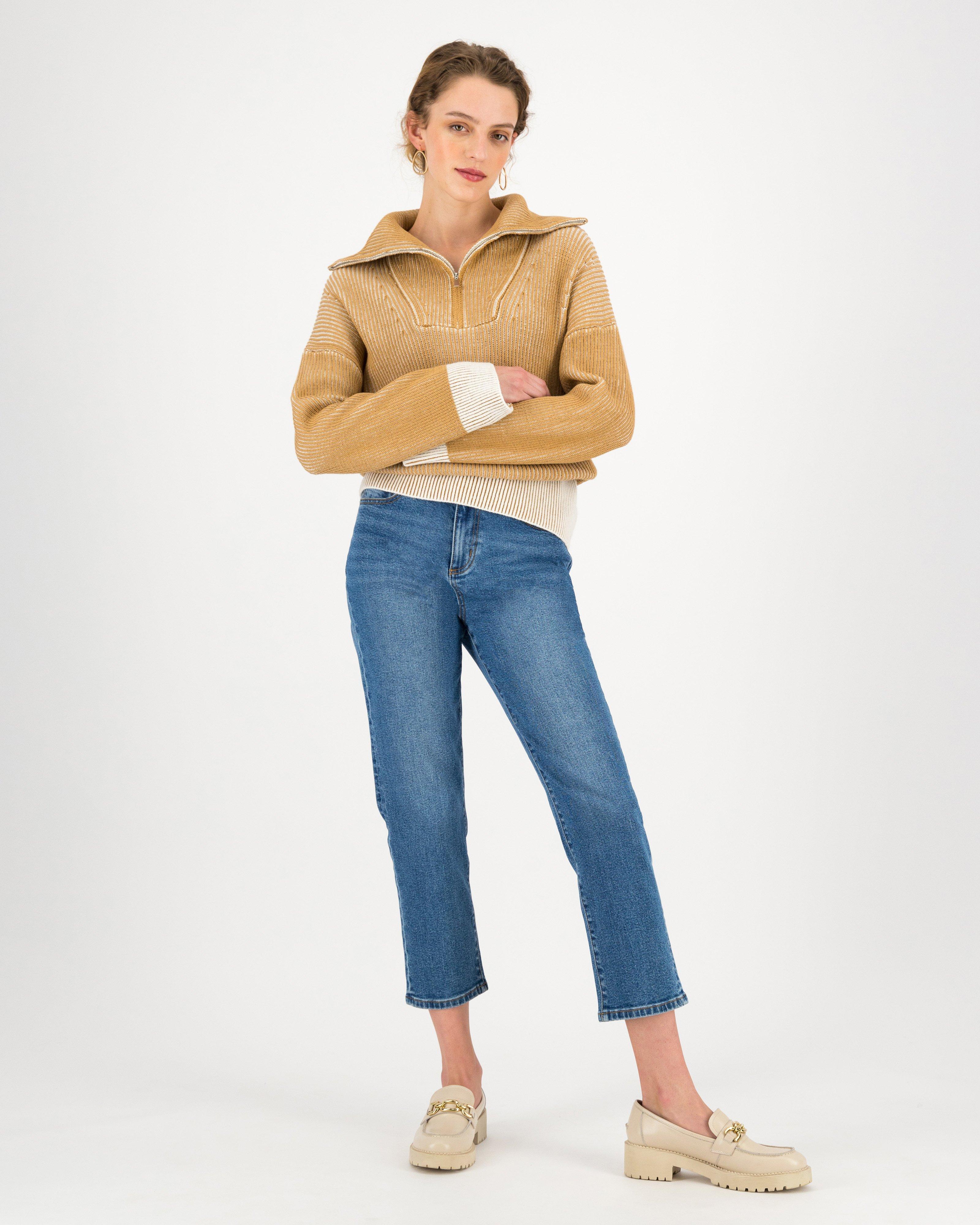 Faye Two-Toned Quarter Zip Jumper -  stone