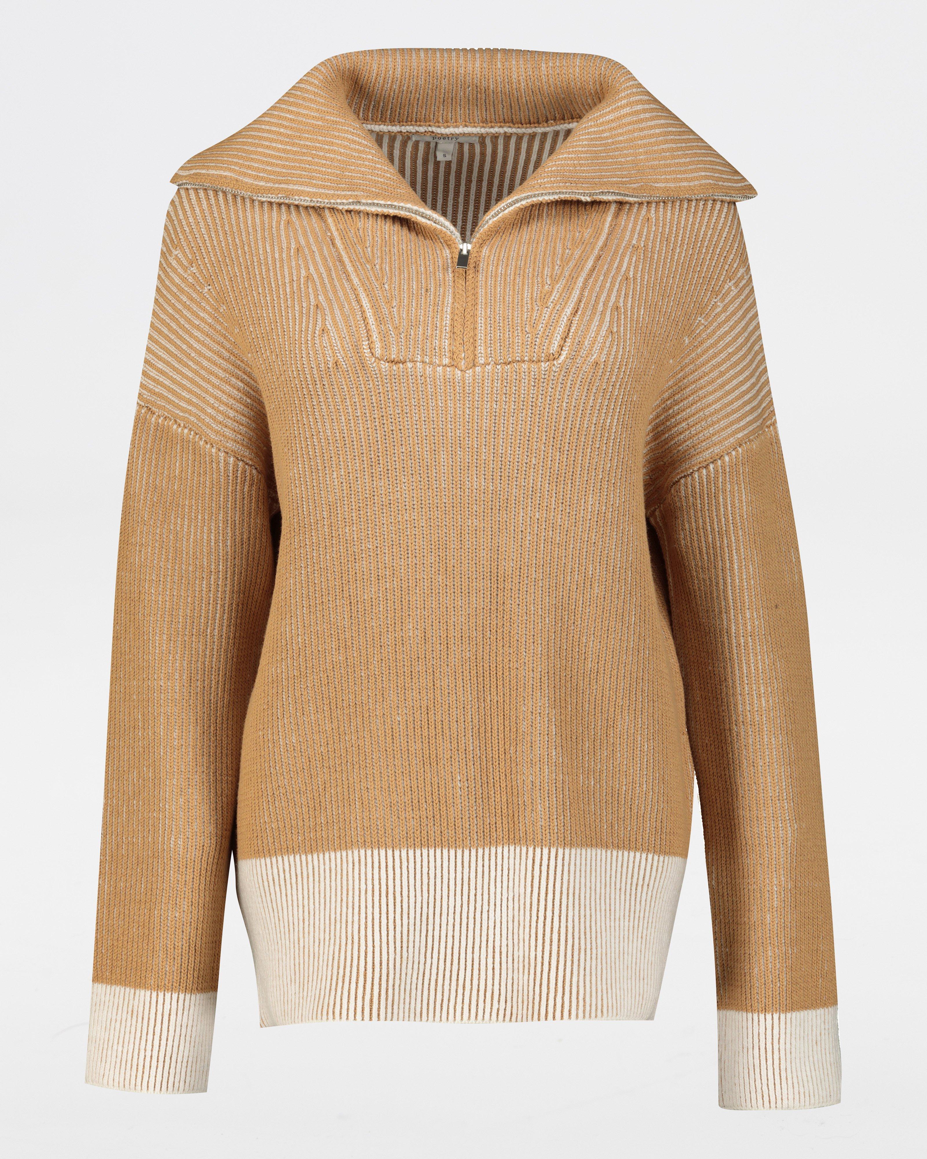 Faye Two-Toned Quarter Zip Jumper -  stone