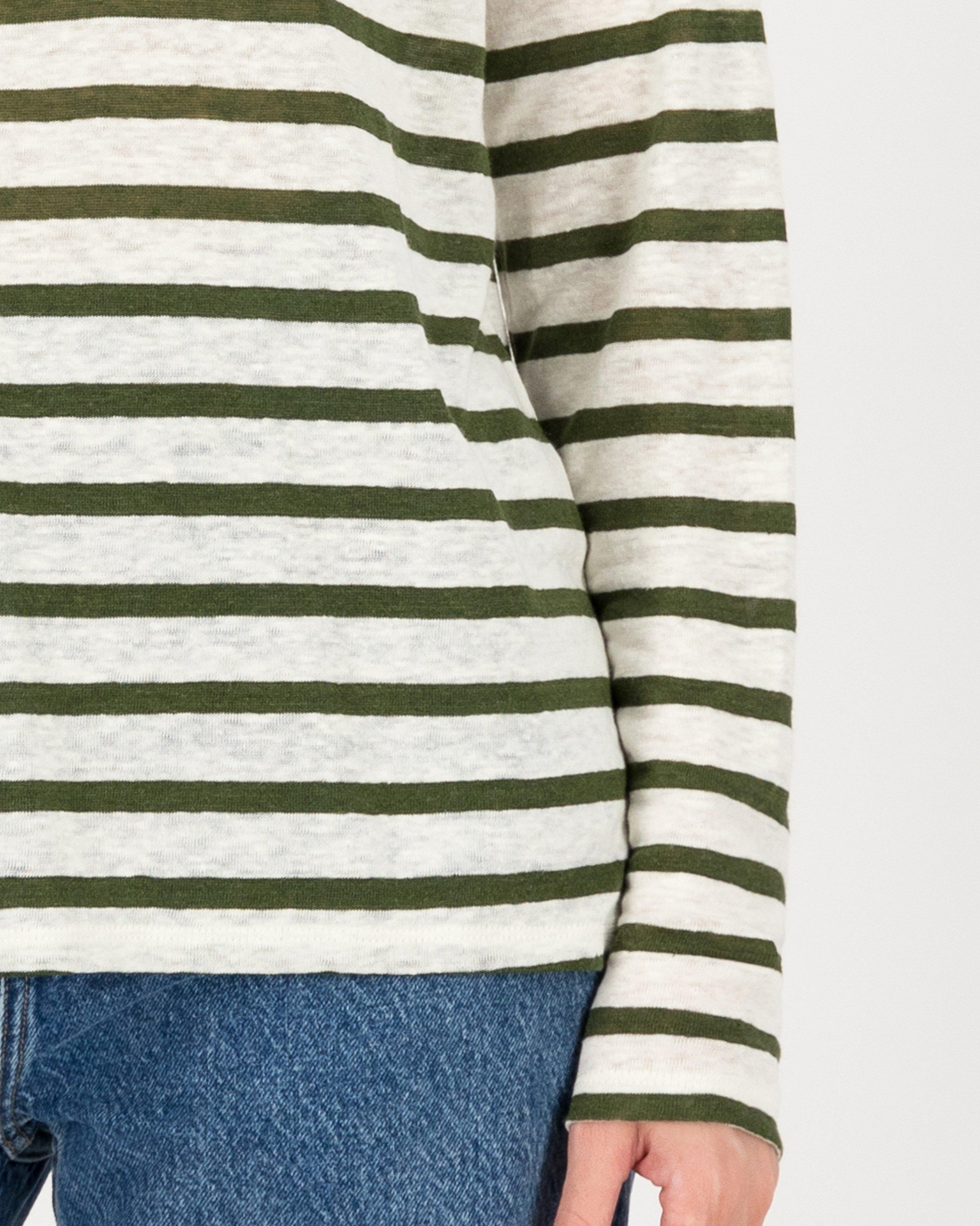 Hailee Linen Striped T-Shirt -  darkolive